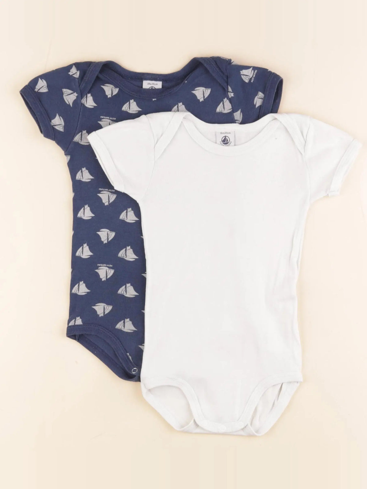 Petit Bateau - lot de 2 bodies en coton bleu, blanc - 18 mois