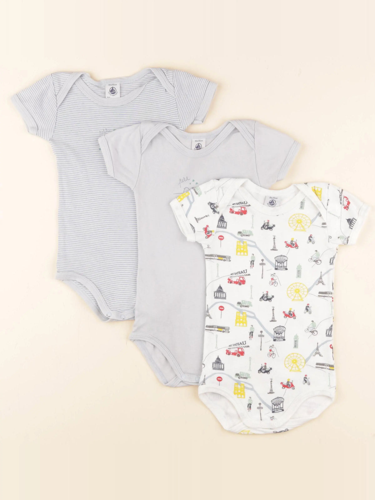 Petit Bateau - lot de 3 bodies en coton multicolore - 18 mois