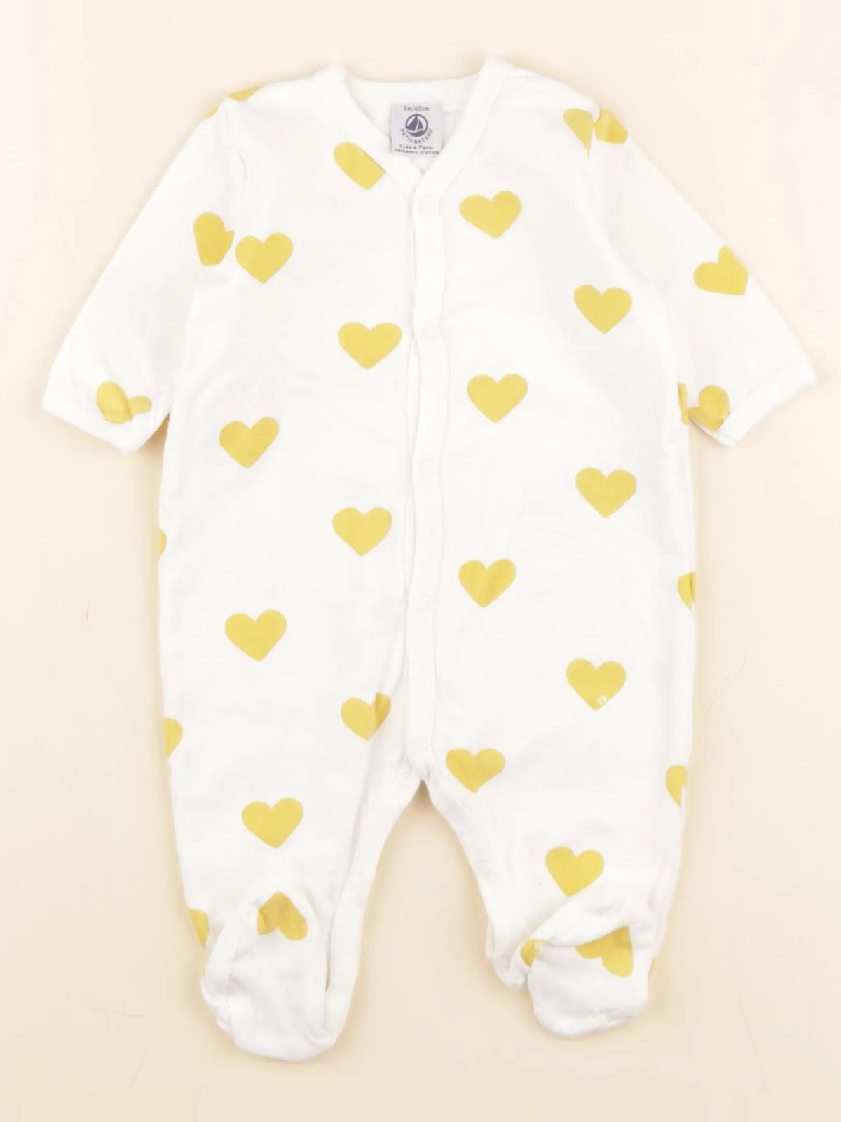 Petit Bateau - pyjama coton jaune, blanc - 3 mois