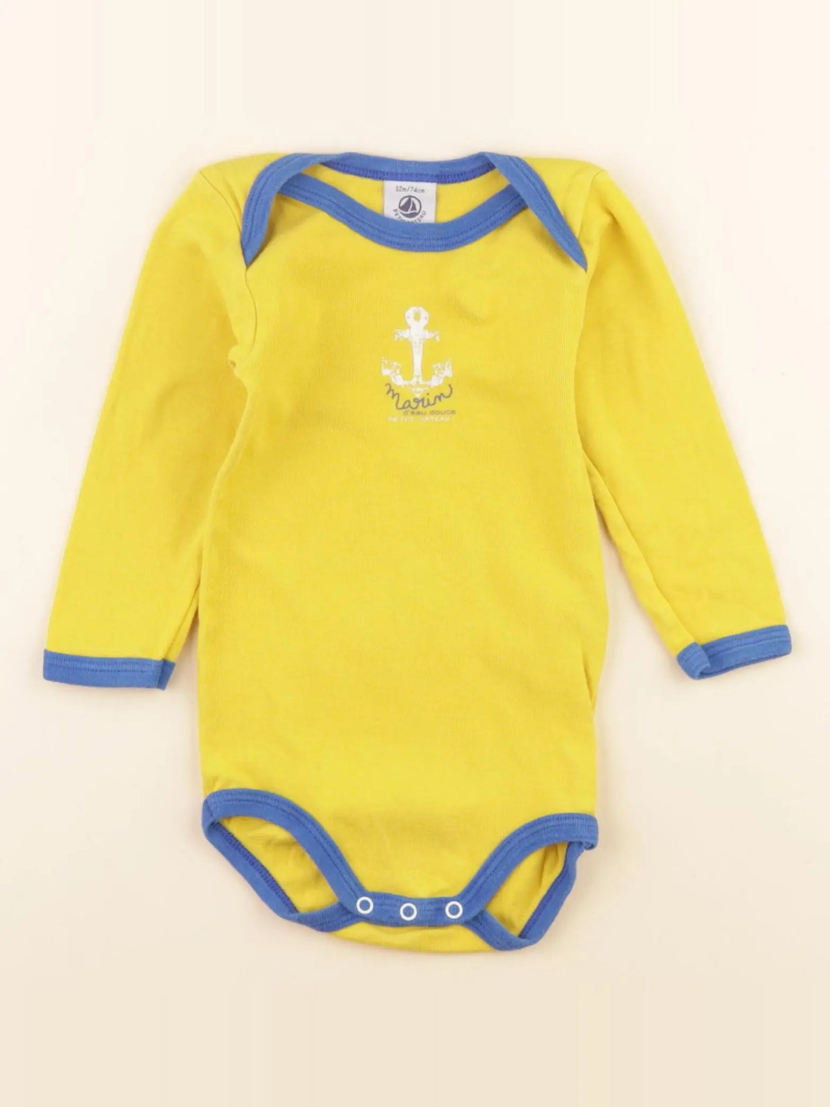 Petit Bateau - body bleu, jaune - 12 mois