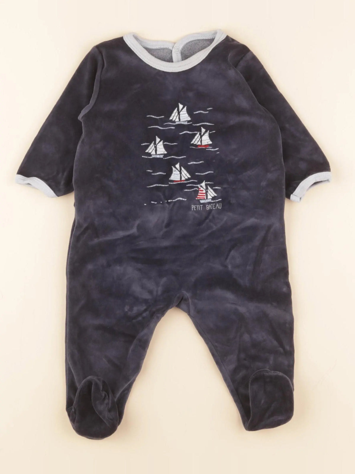 Petit Bateau - pyjama velours bleu - 6 mois