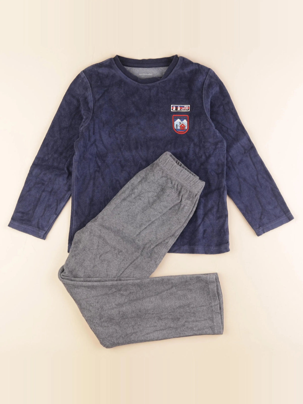 Vertbaudet - pyjama velours bleu, gris - 8 ans