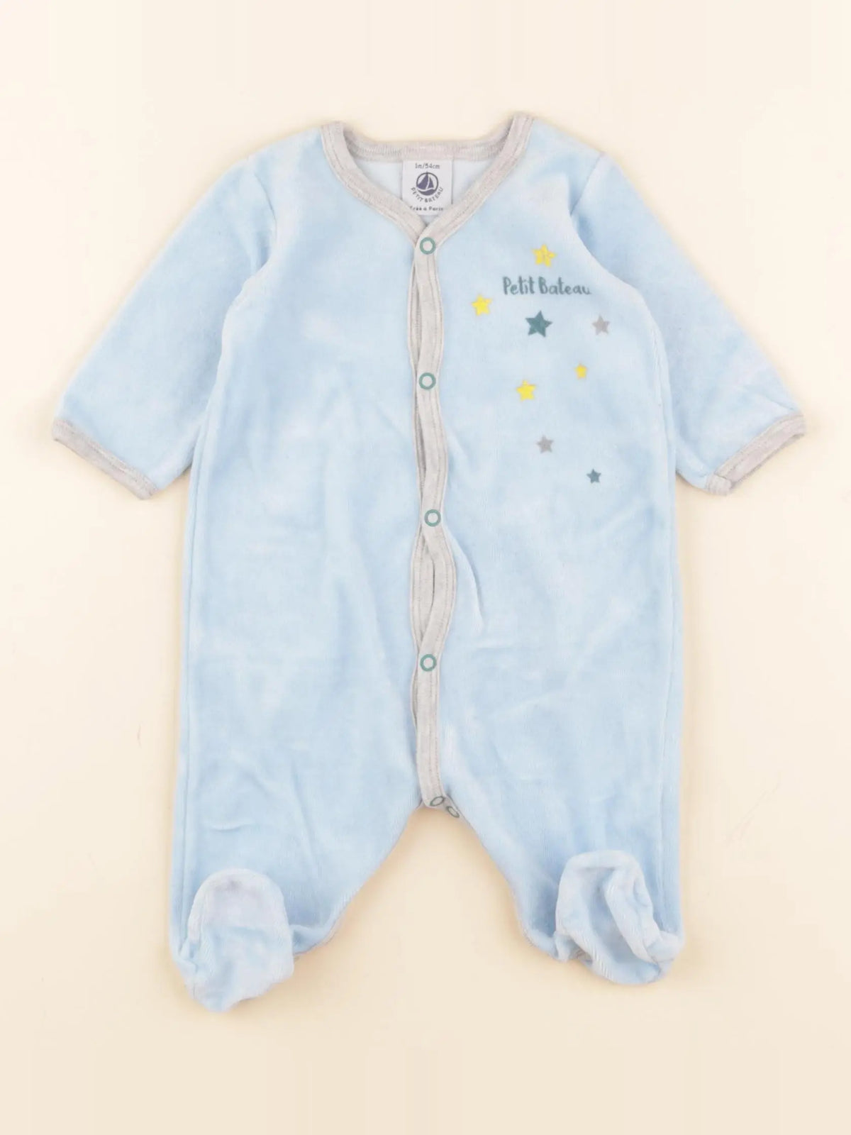 Petit Bateau - pyjama velours bleu - 1 mois