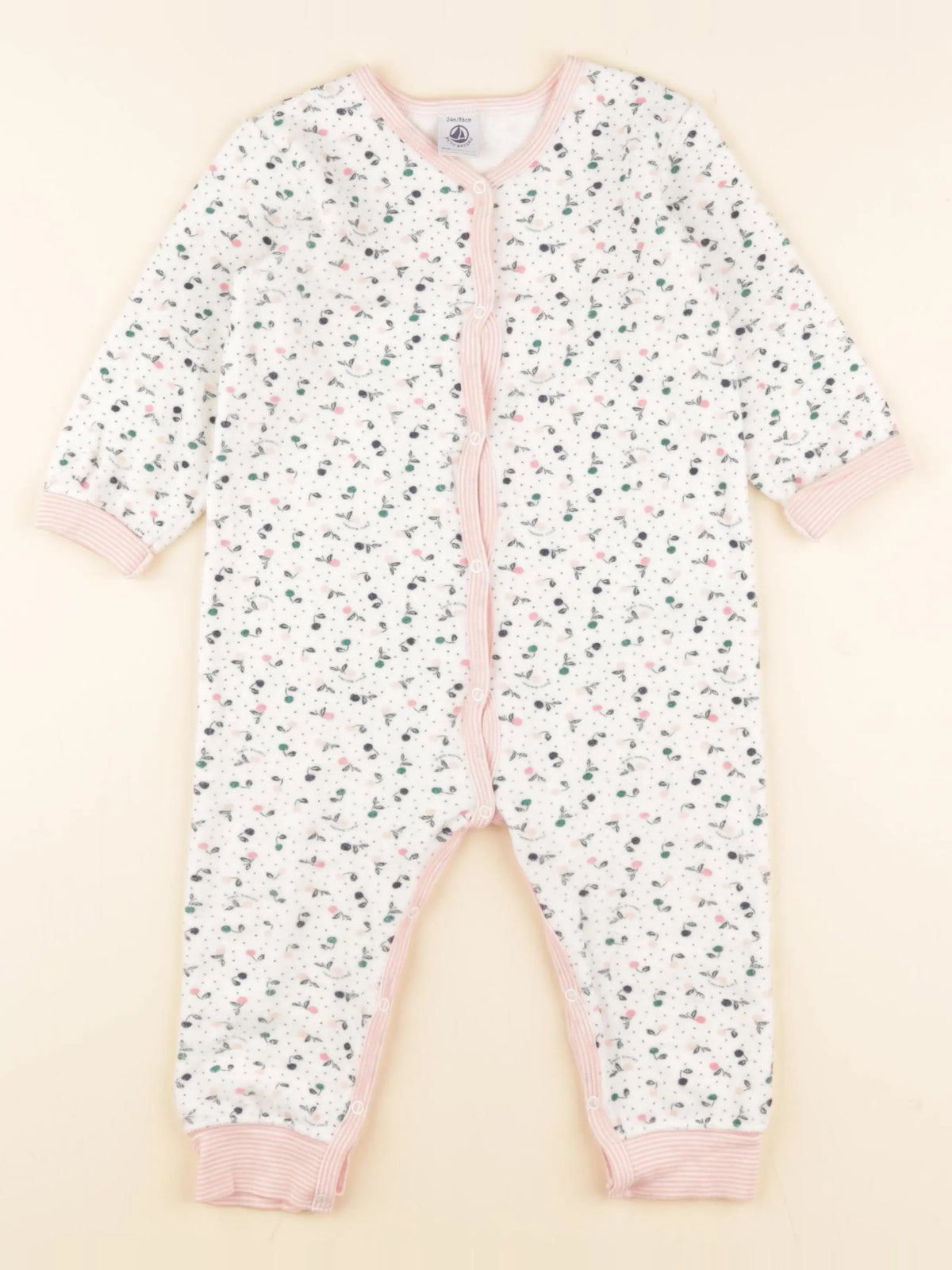 Petit Bateau - pyjama velours rose, blanc - 24 mois