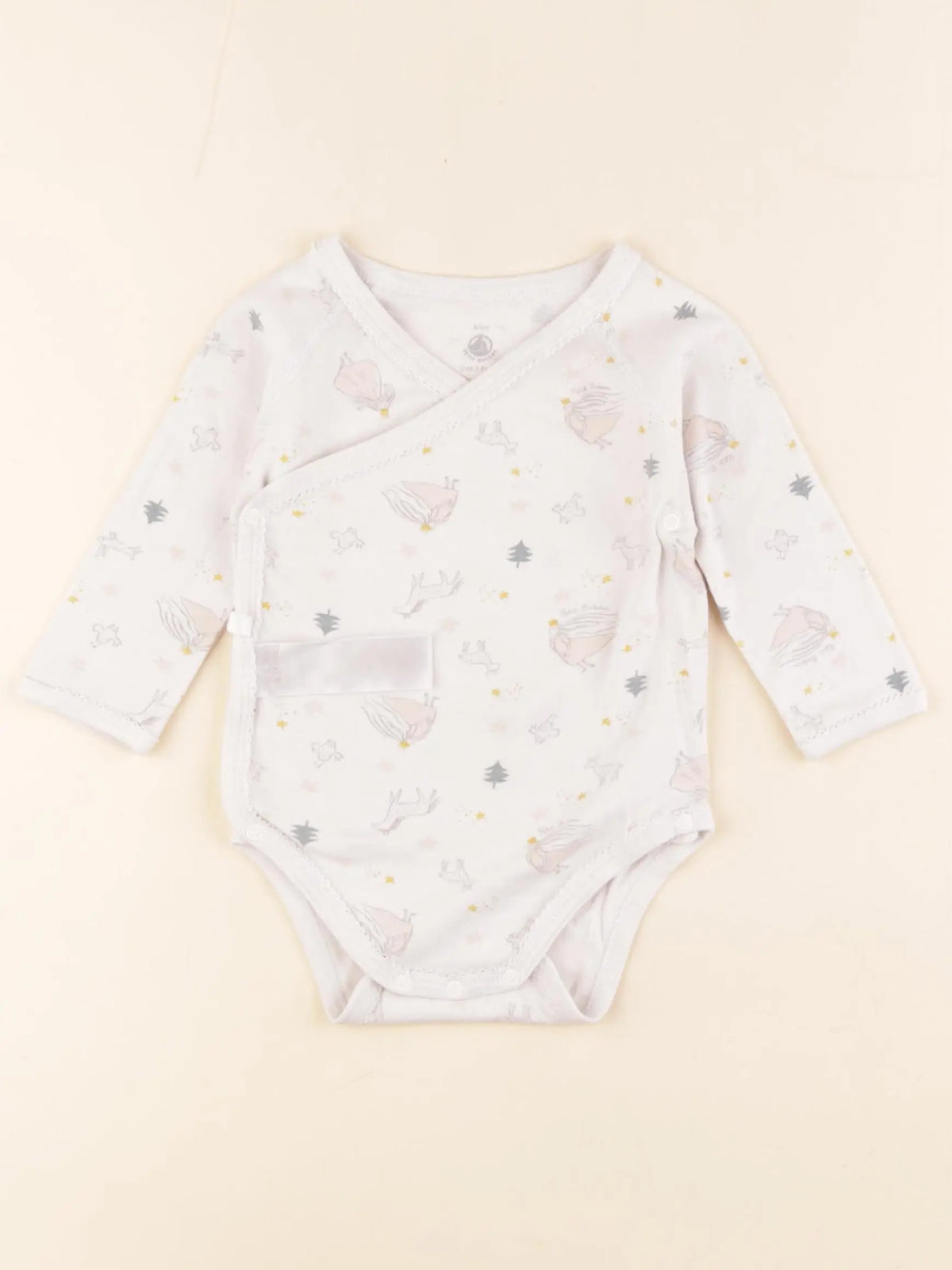 Petit Bateau - body blanc, gris - 6/9 mois