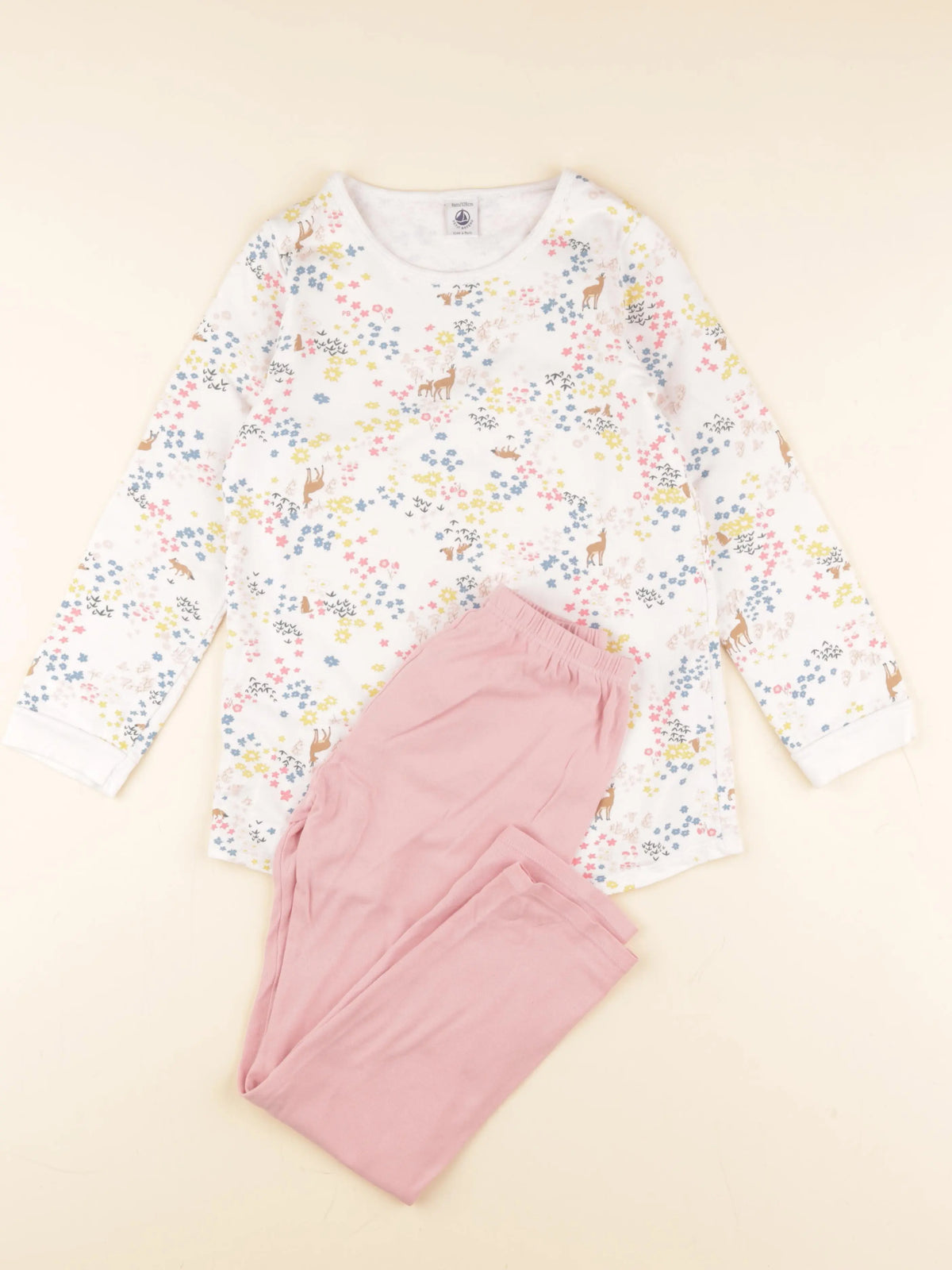 Petit Bateau - pyjama coton blanc, rose - 8 ans