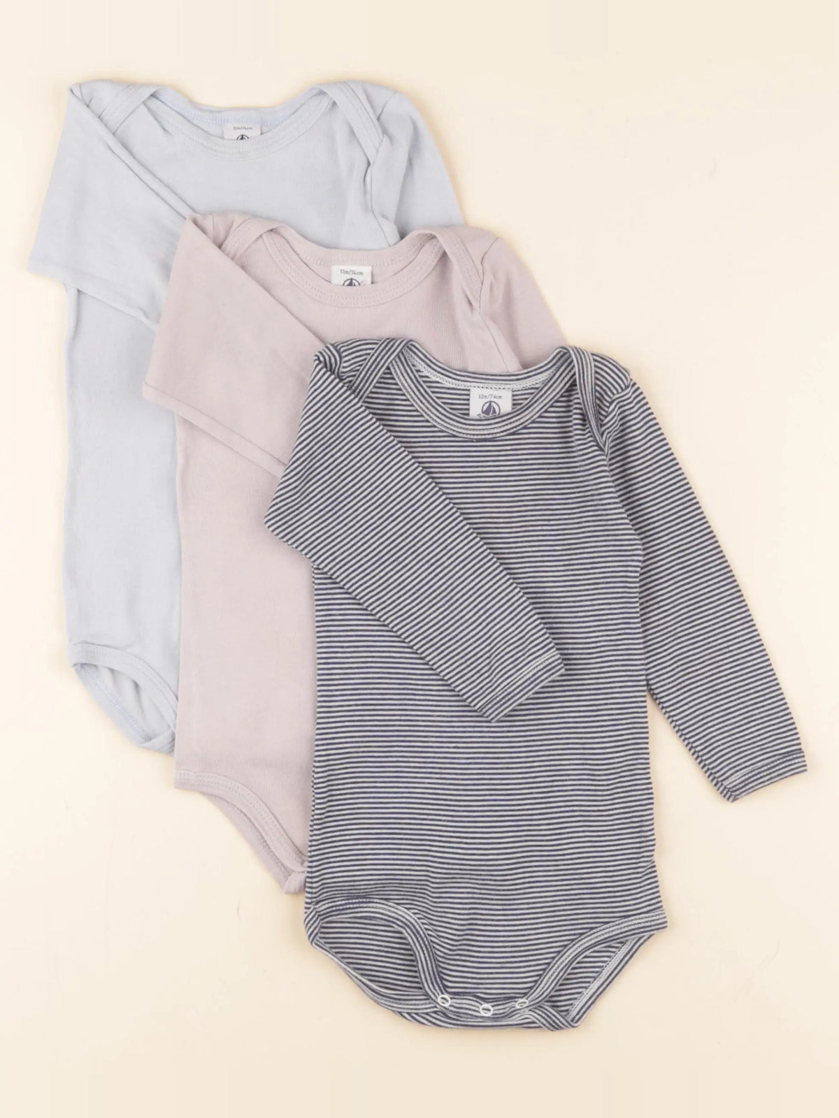 Petit Bateau - lot de 3 bodies en coton multicolore - 12 mois