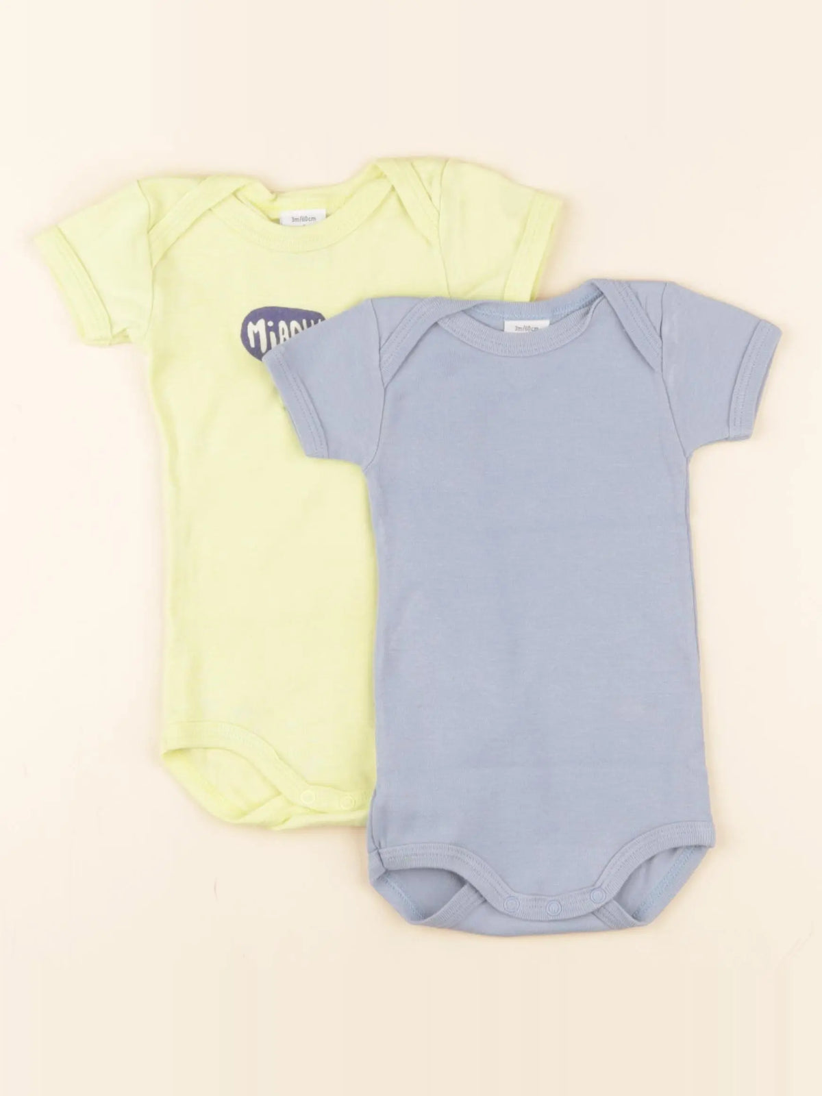 Petit Bateau - lot de 2 bodies en coton bleu, jaune - 3 mois