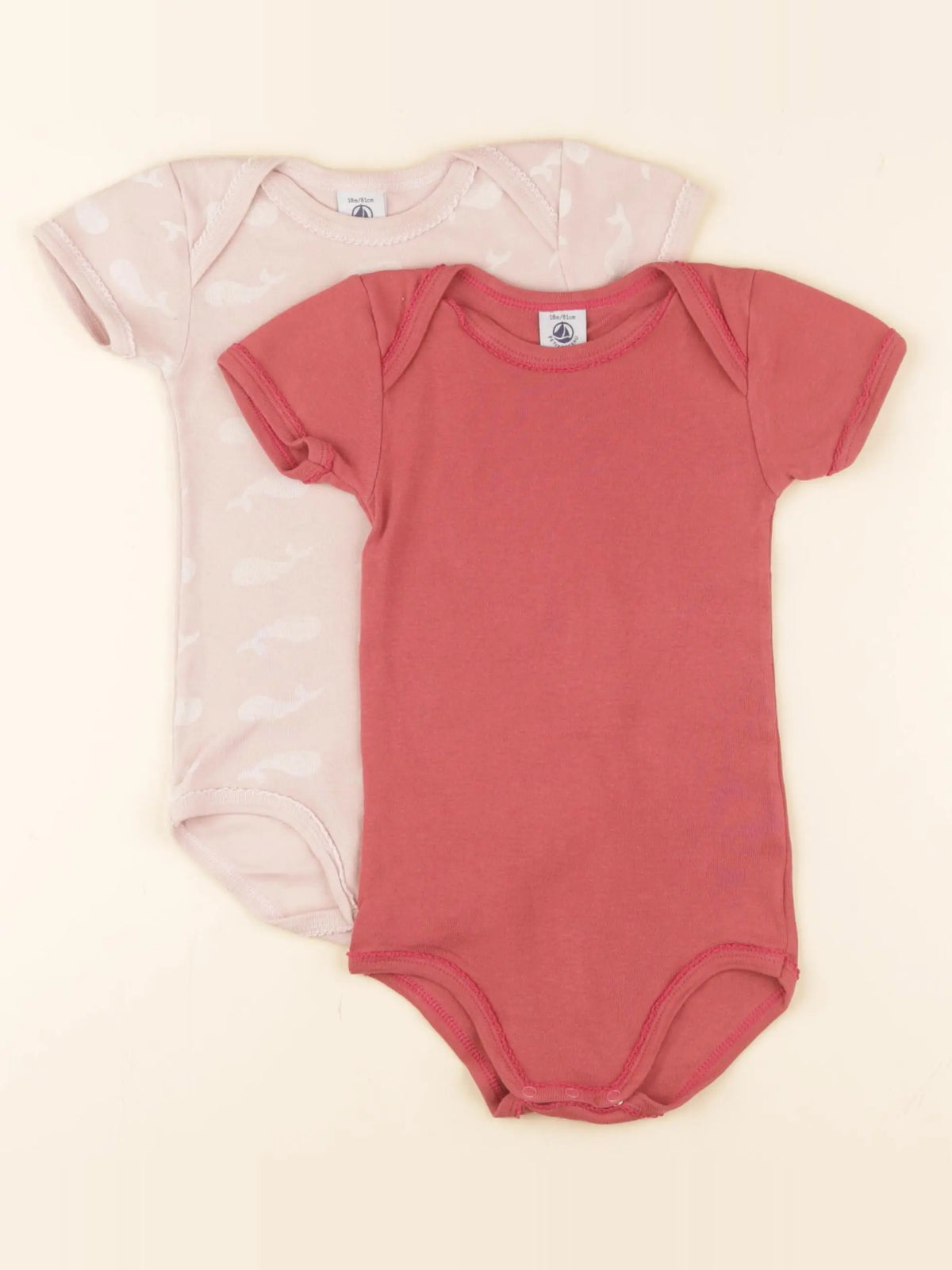 Petit Bateau - lot de 2 bodies en coton rose - 18 mois