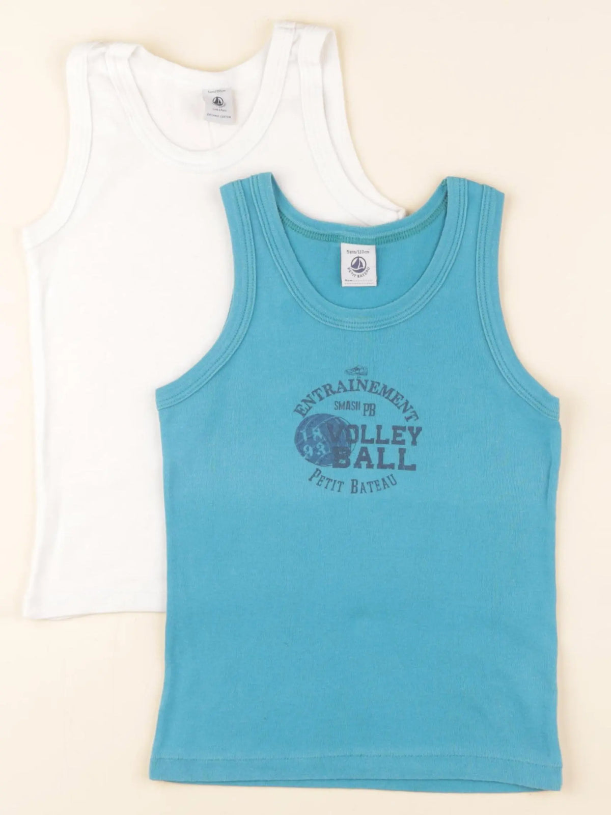 Petit Bateau - lot de 2 maillots de corps blanc, bleu - 5 ans
