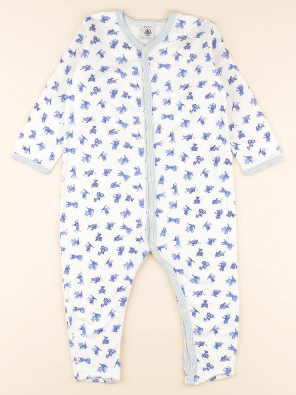 Petit Bateau - pyjama coton bleu, blanc - 24 mois