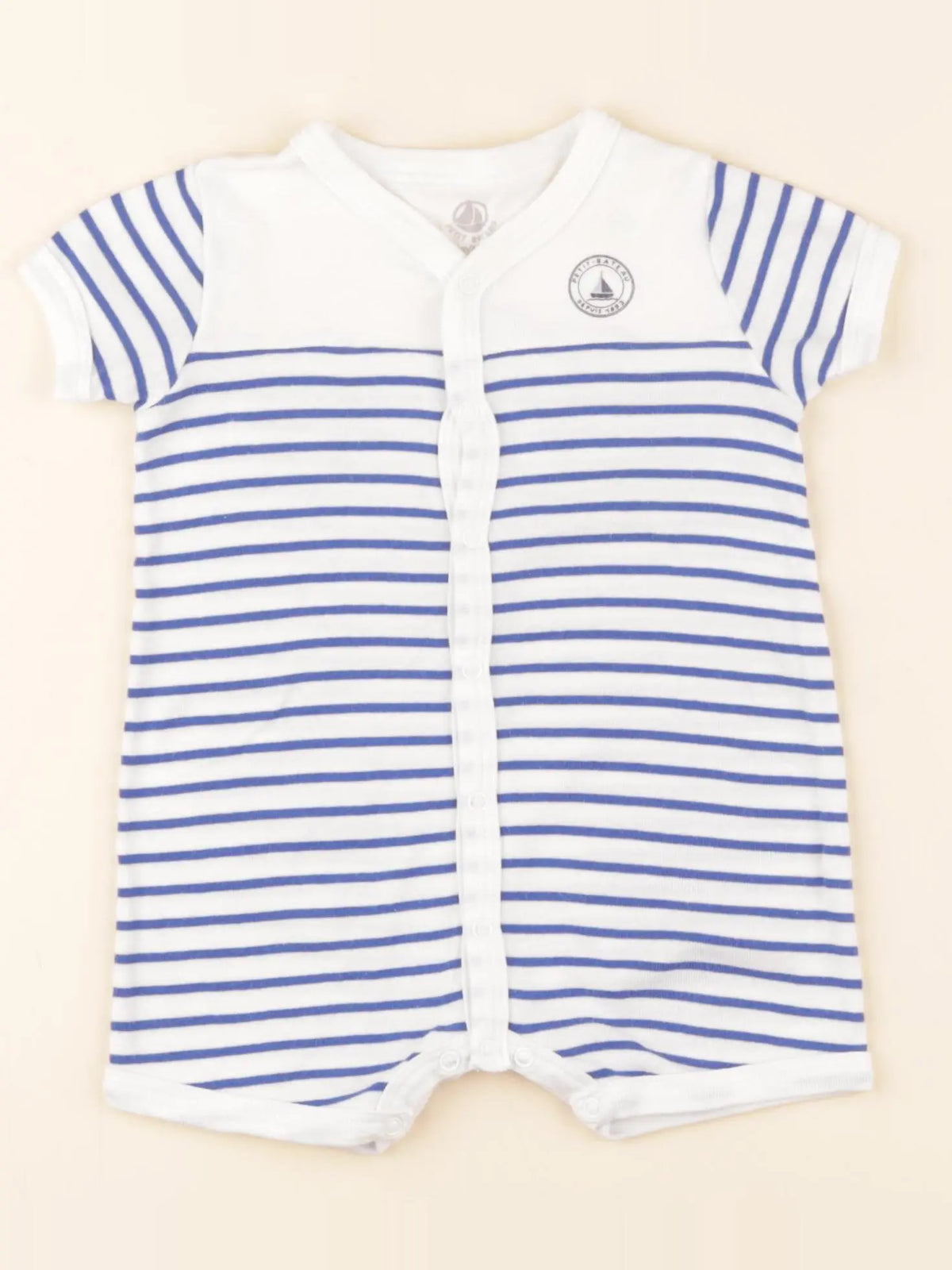 Petit Bateau - pyjama coton blanc, bleu - 6 mois