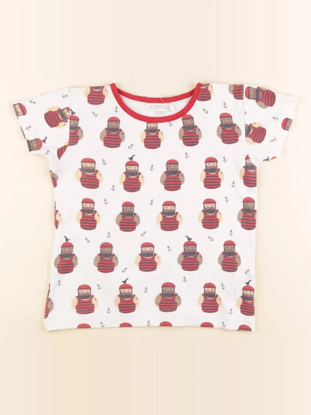 Pigeon Organics - tee-shirt rouge, blanc - 4/5 ans