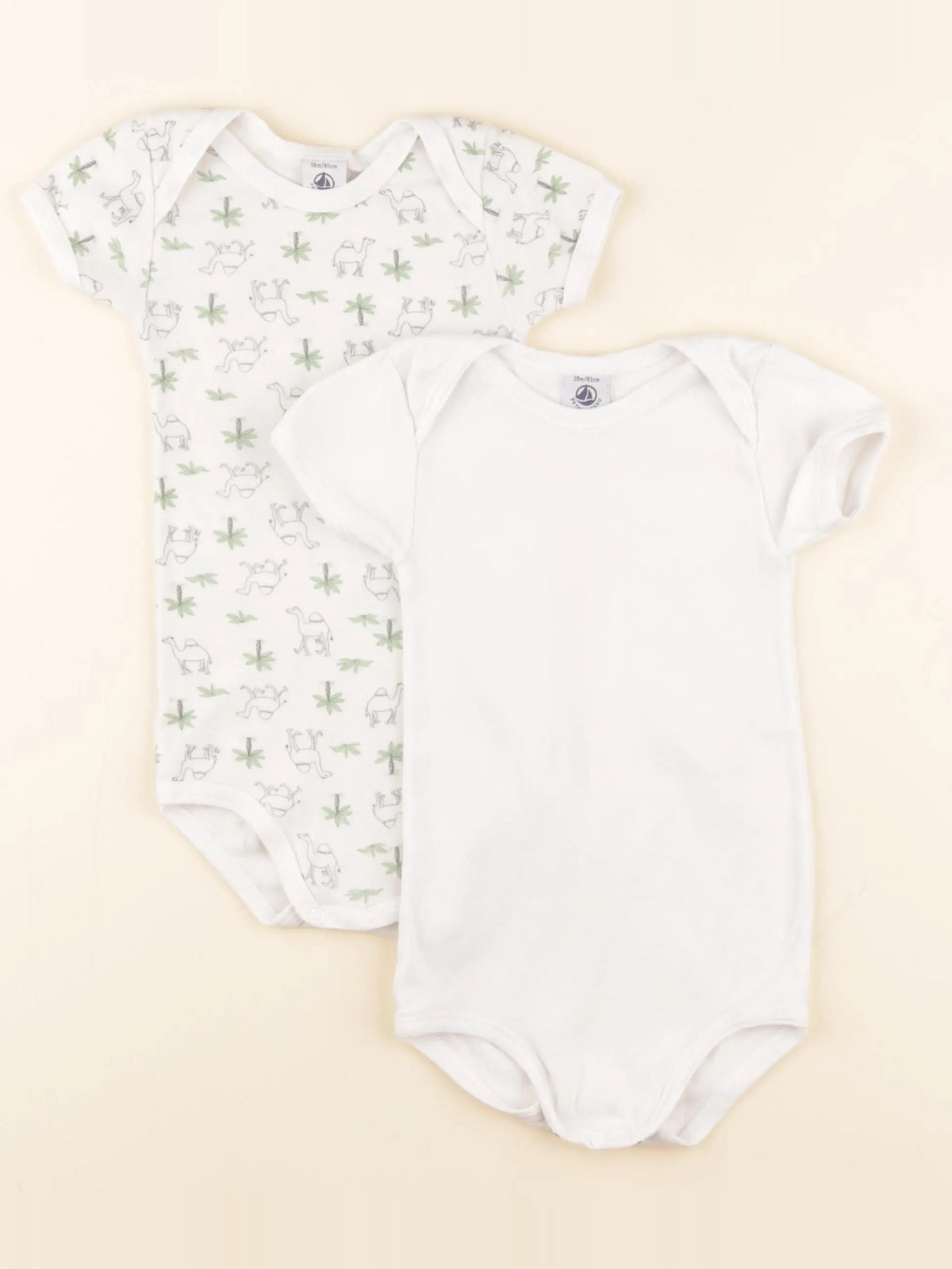 Petit Bateau - lot de 2 bodies en coton blanc, vert - 18 mois