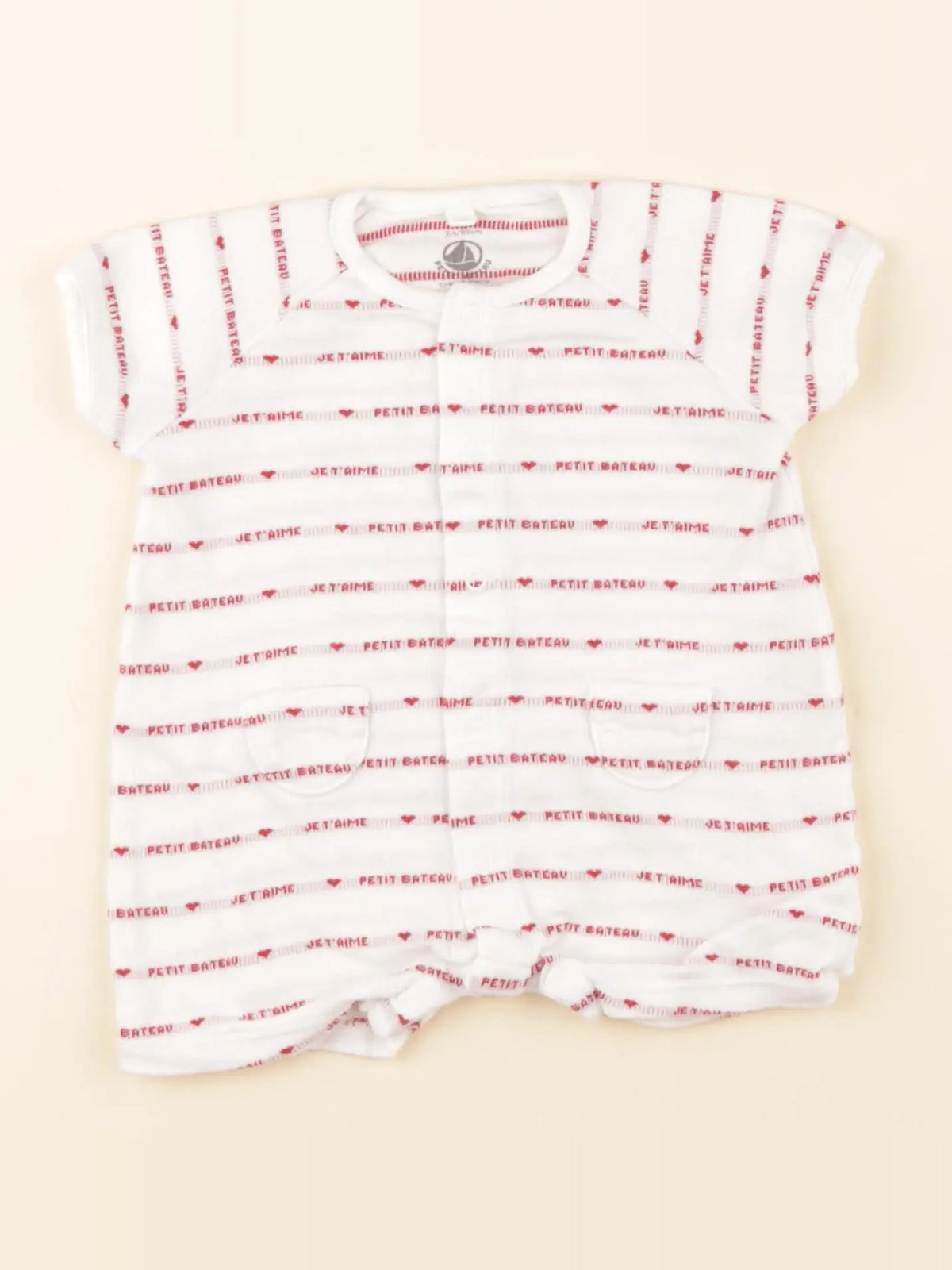 Petit Bateau - pyjama coton rouge, blanc - 3 mois
