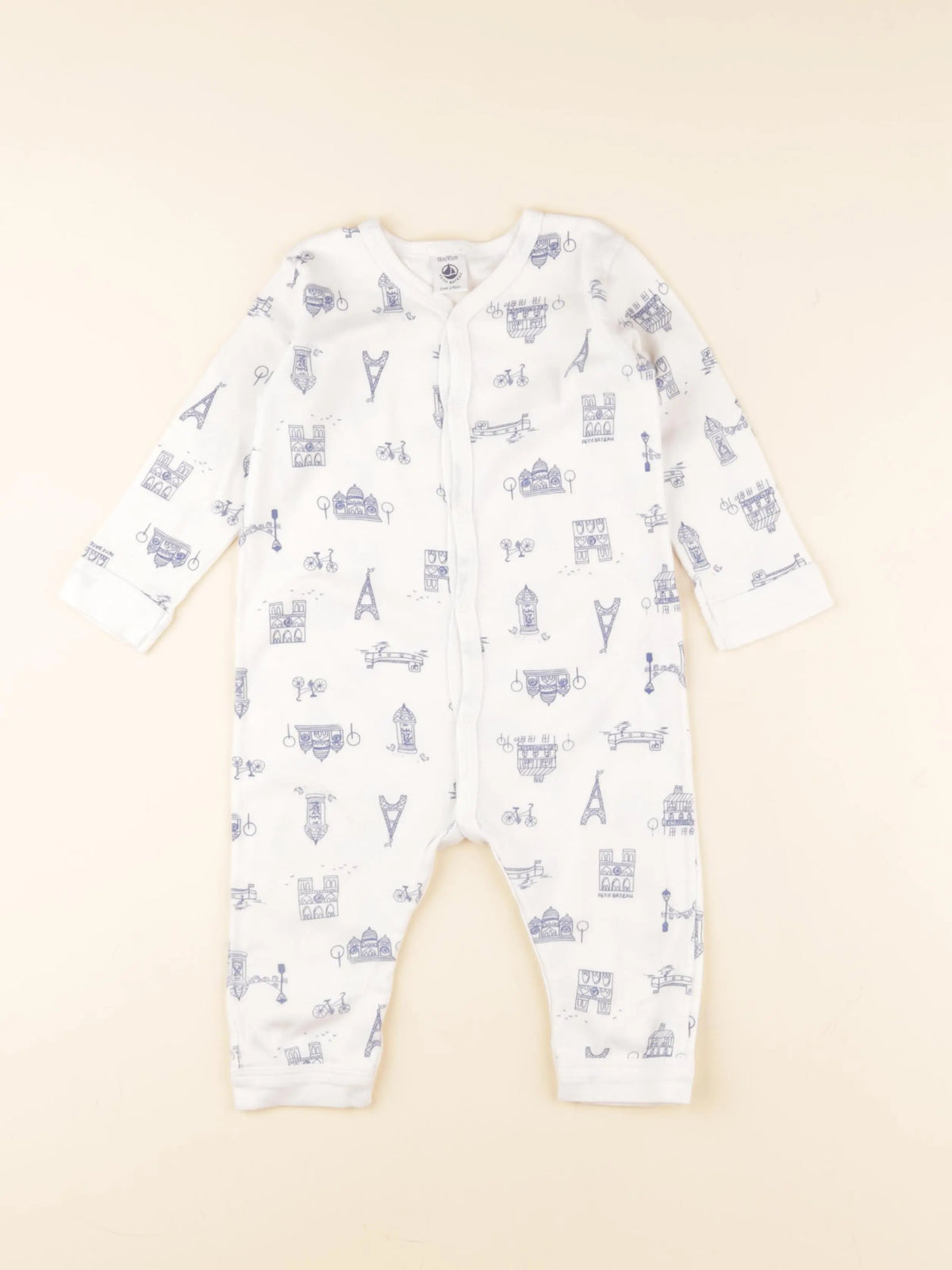 Petit Bateau - pyjama coton blanc, bleu - 18 mois