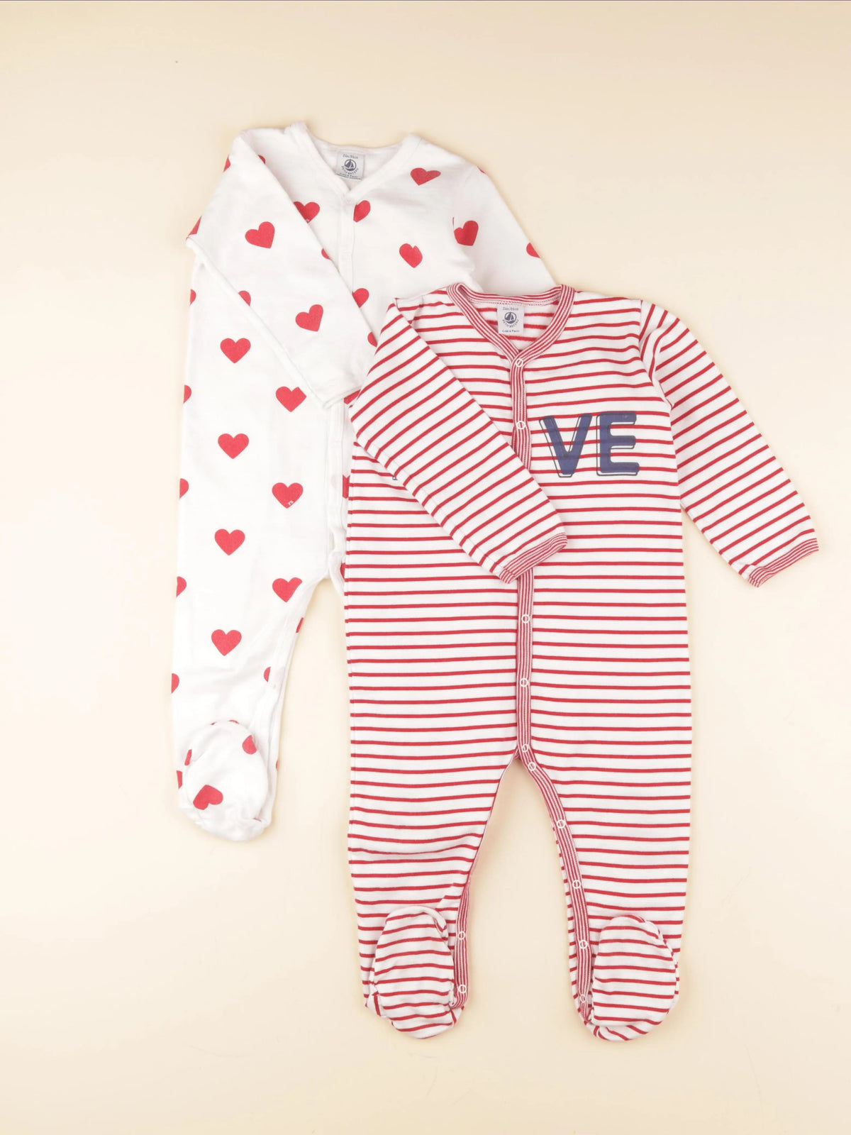 Petit Bateau - lot de 2 pyjamas coton rouge, blanc - 24 mois