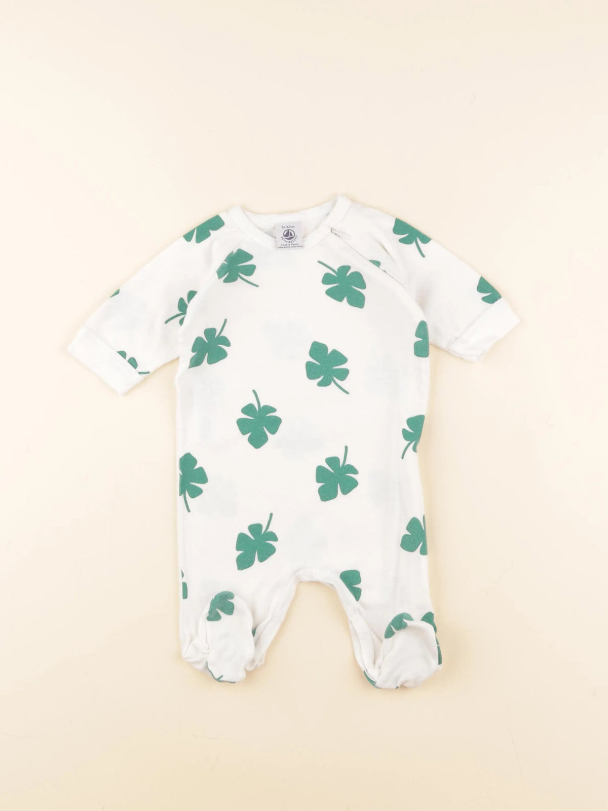 Petit Bateau - pyjama coton blanc, vert - 3 mois