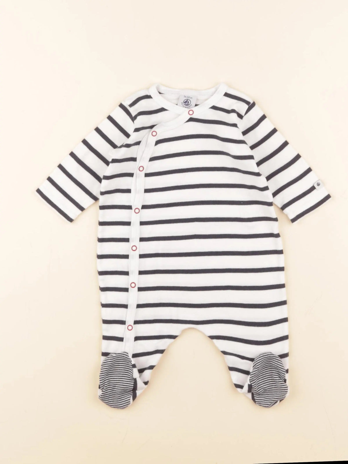 Petit Bateau - pyjama coton blanc, bleu - 3 mois
