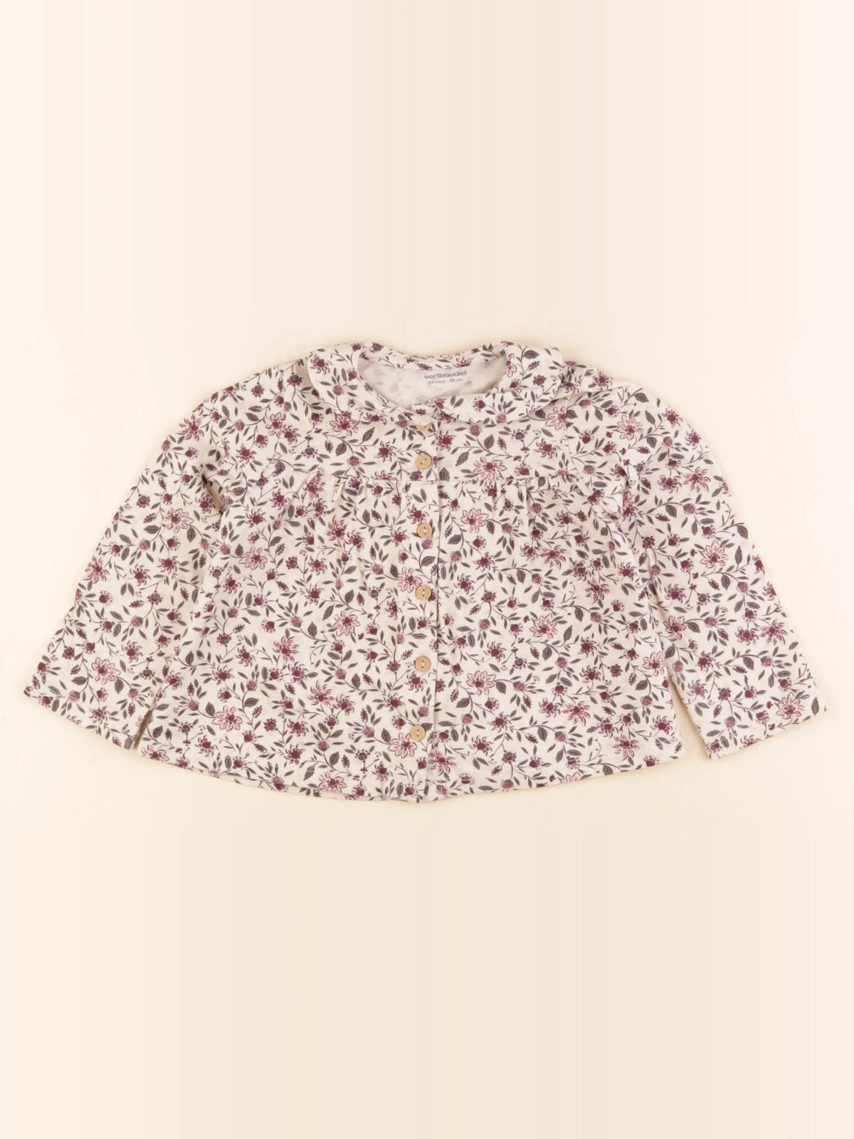 Vertbaudet - tee-shirt beige, violet - 24 mois