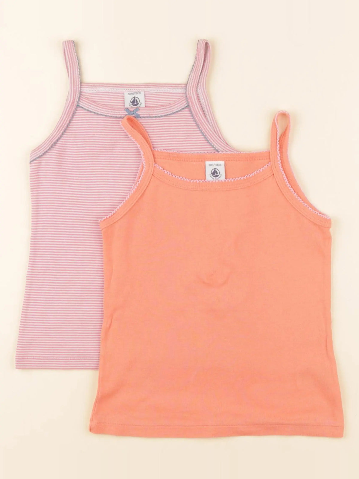 Petit Bateau - lot de 2 maillots de corps rose, orange - 5 ans