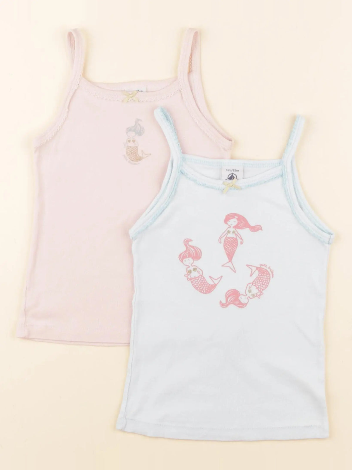 Petit Bateau - lot de 2 maillots de corps bleu, rose - 3 ans