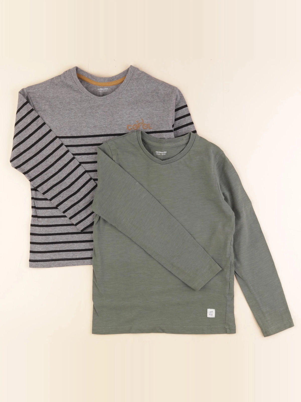 Vertbaudet - lot de 2 tee-shirts gris, vert - 8 ans