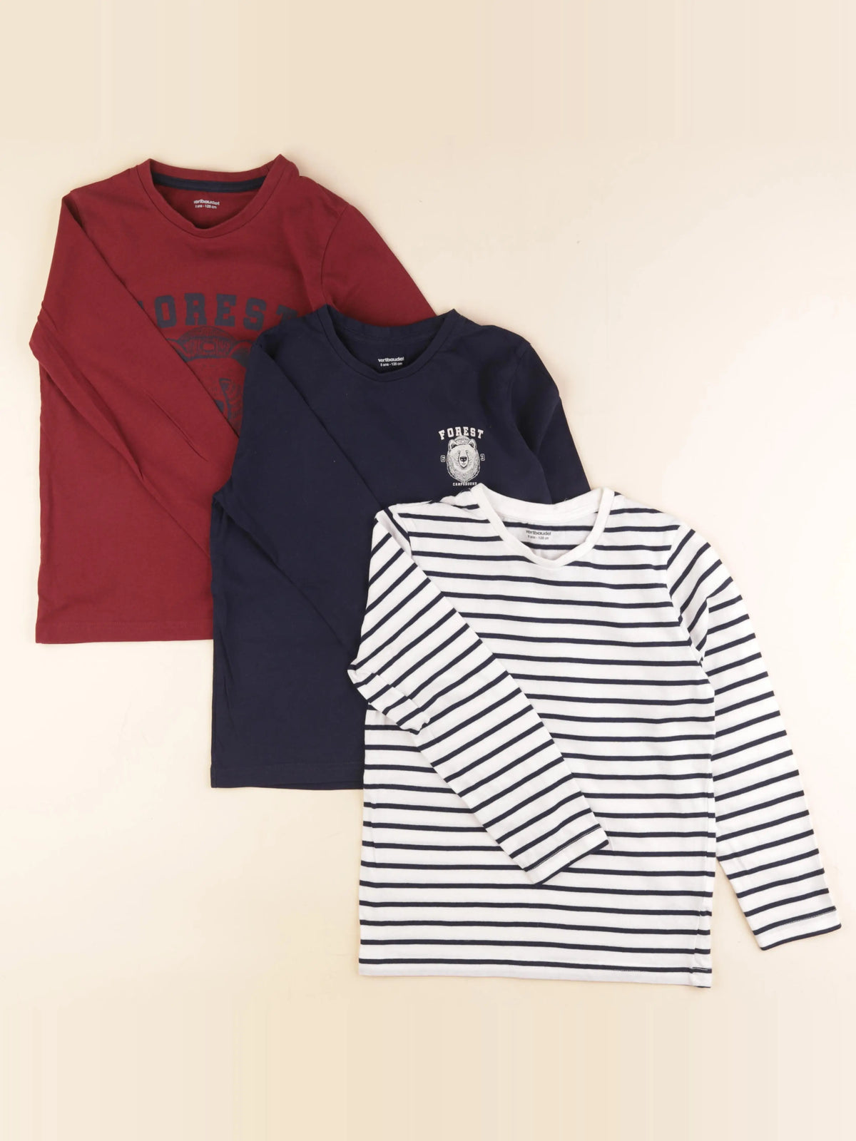 Vertbaudet - lot de 3 tee-shirts bleu, rouge - 8 ans