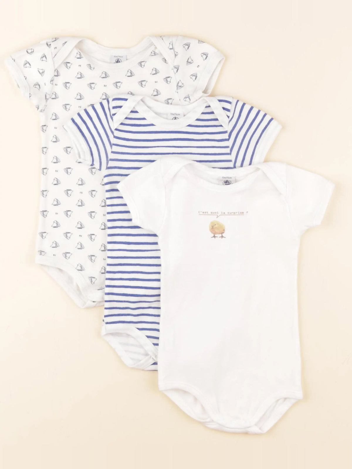 Petit Bateau - lot de 3 bodies en coton blanc - 12 mois