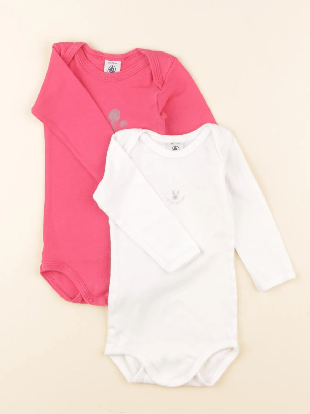 Petit Bateau - lot de 2 bodies en coton blanc, rose - 9 mois