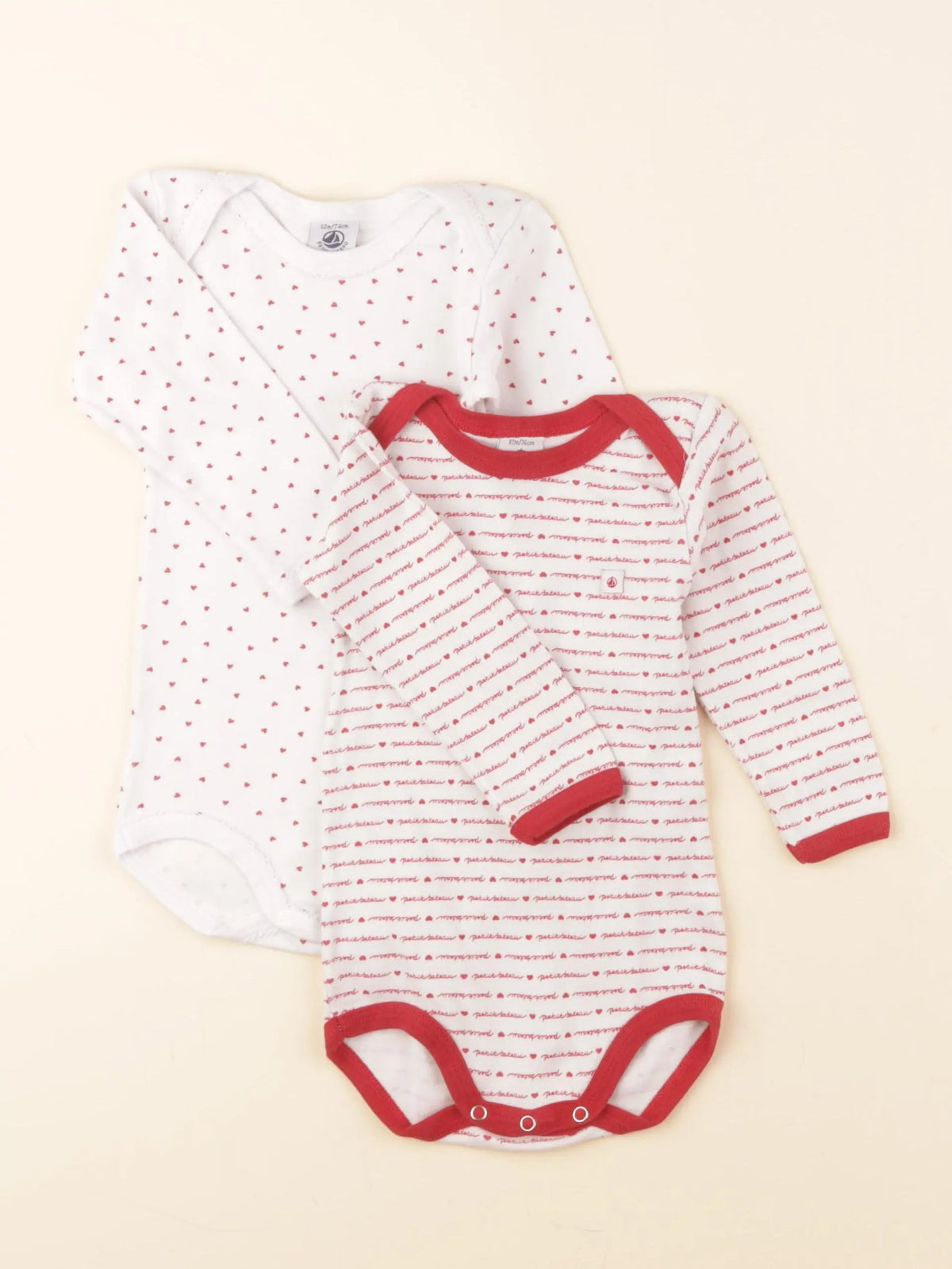 Petit Bateau - lot de 2 bodies en coton blanc - 12 mois
