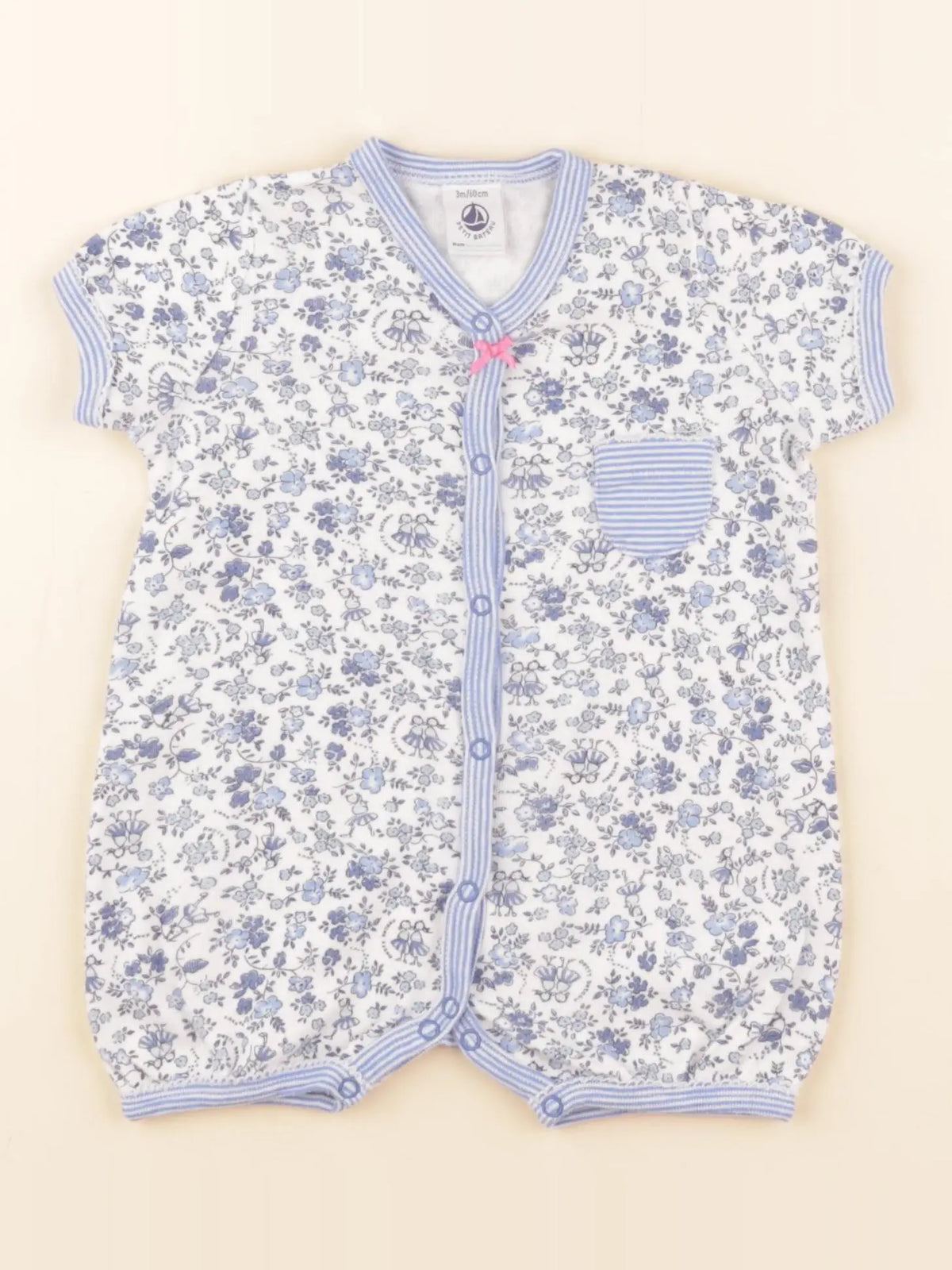 Petit Bateau - pyjama coton bleu, blanc - 3 mois