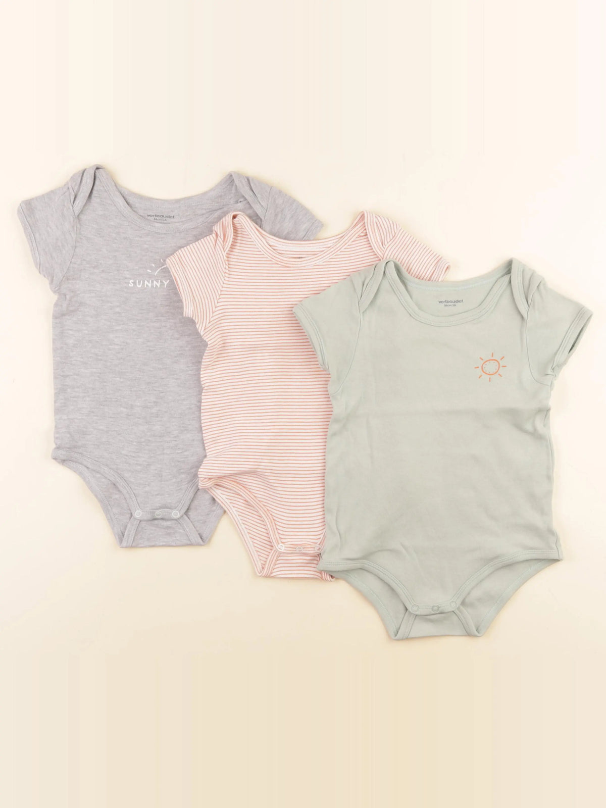 Vertbaudet - lot de 3 bodies en coton multicolore - 2 ans