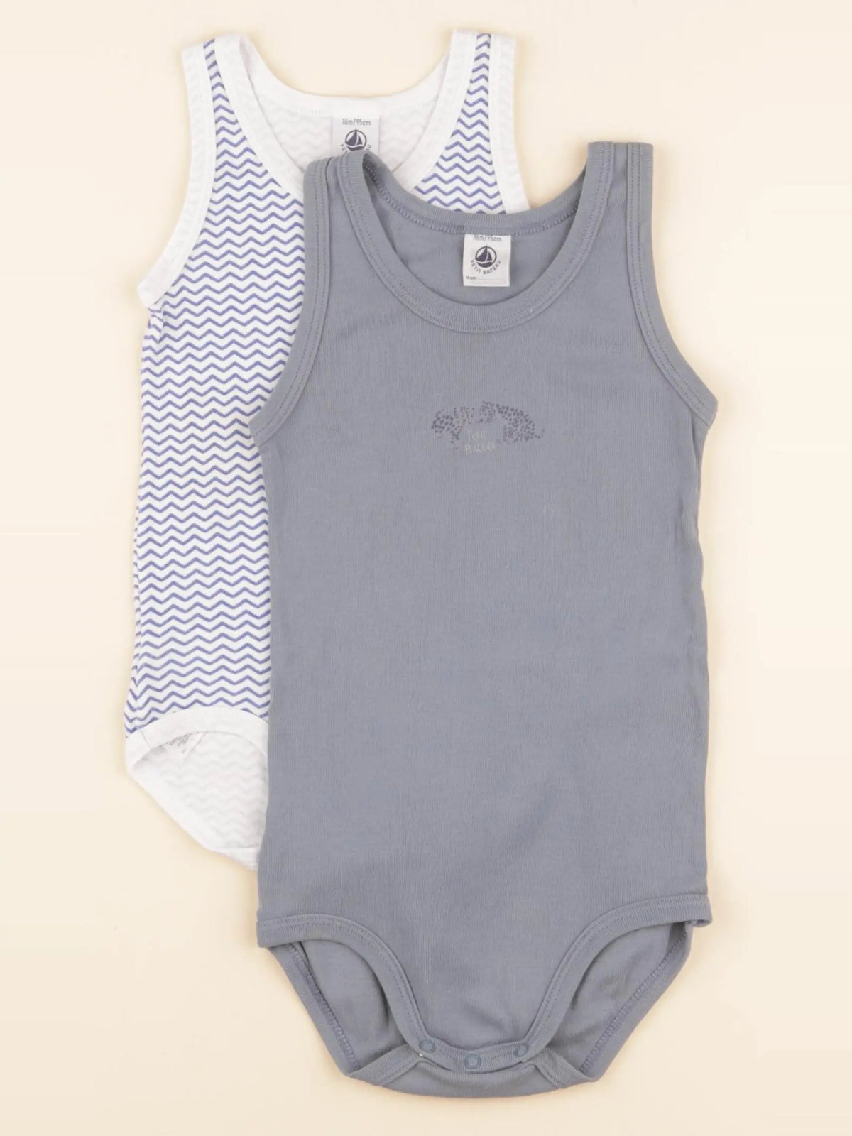 Petit Bateau - lot de 2 bodies en coton bleu, gris - 36 mois