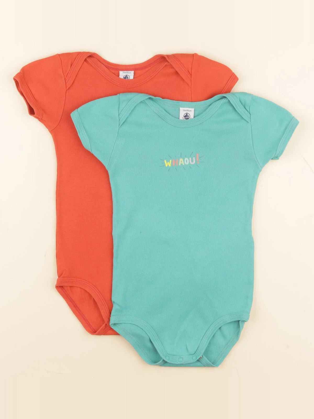 Petit Bateau - lot de 2 bodies en coton rouge, vert - 24 mois