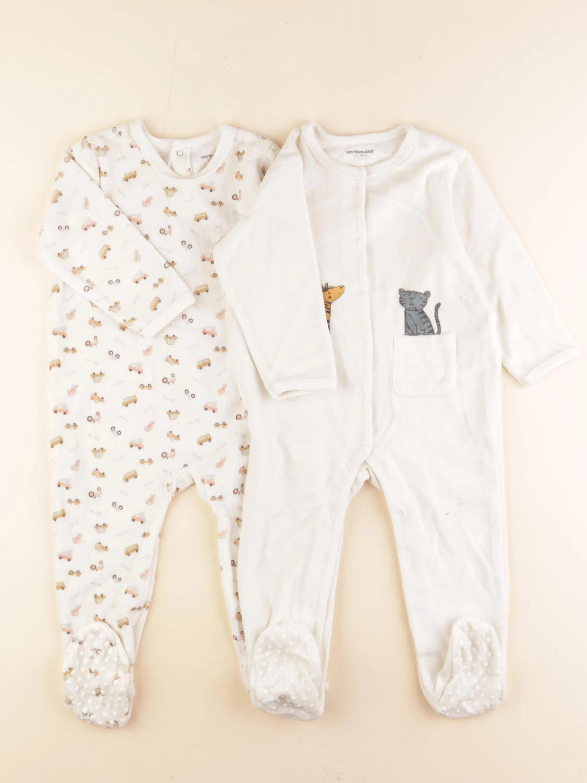 Vertbaudet - lot de 2 pyjamas velours blanc - 2 ans