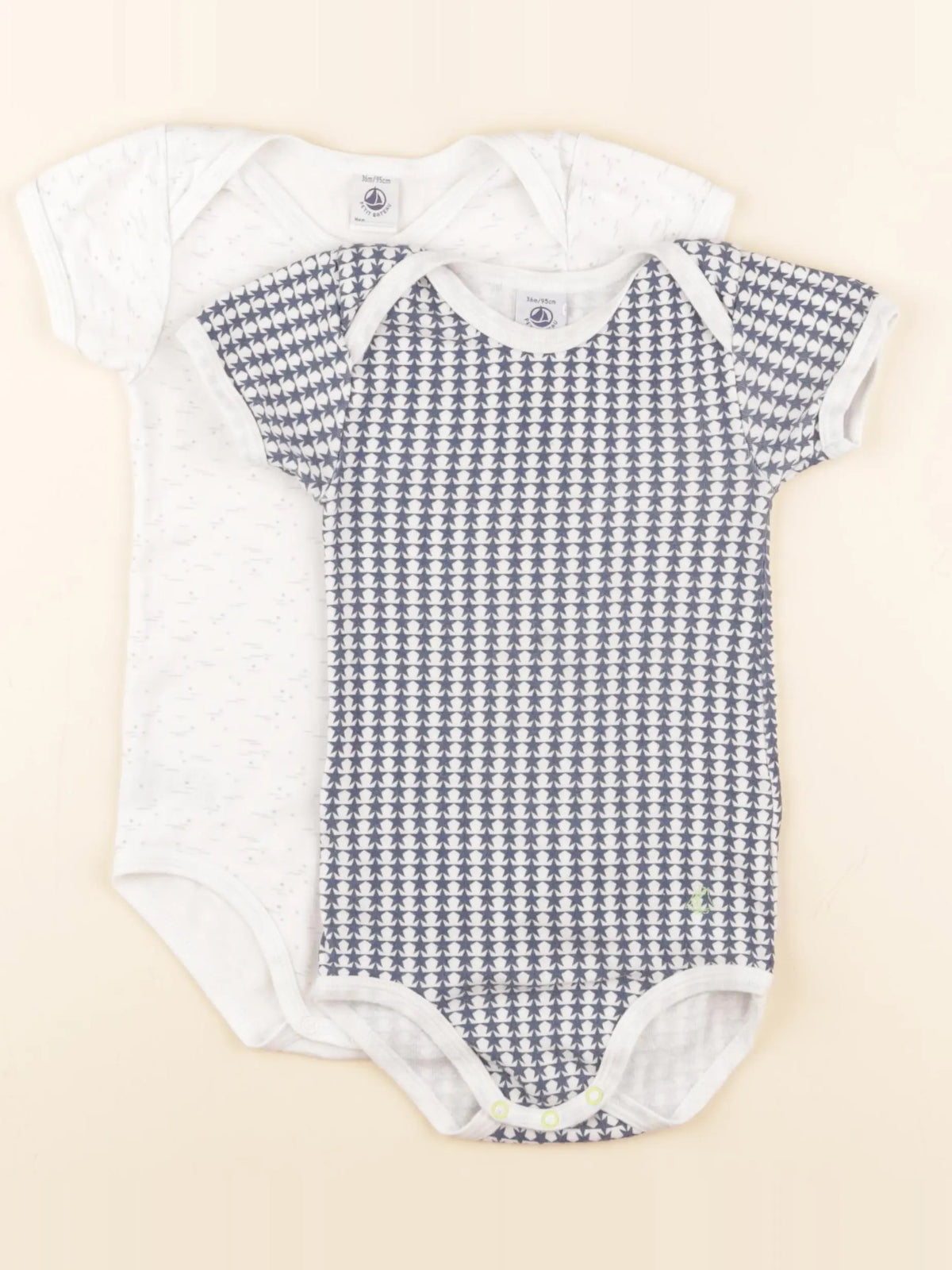 Petit Bateau - lot de 2 bodies en coton bleu, blanc - 36 mois