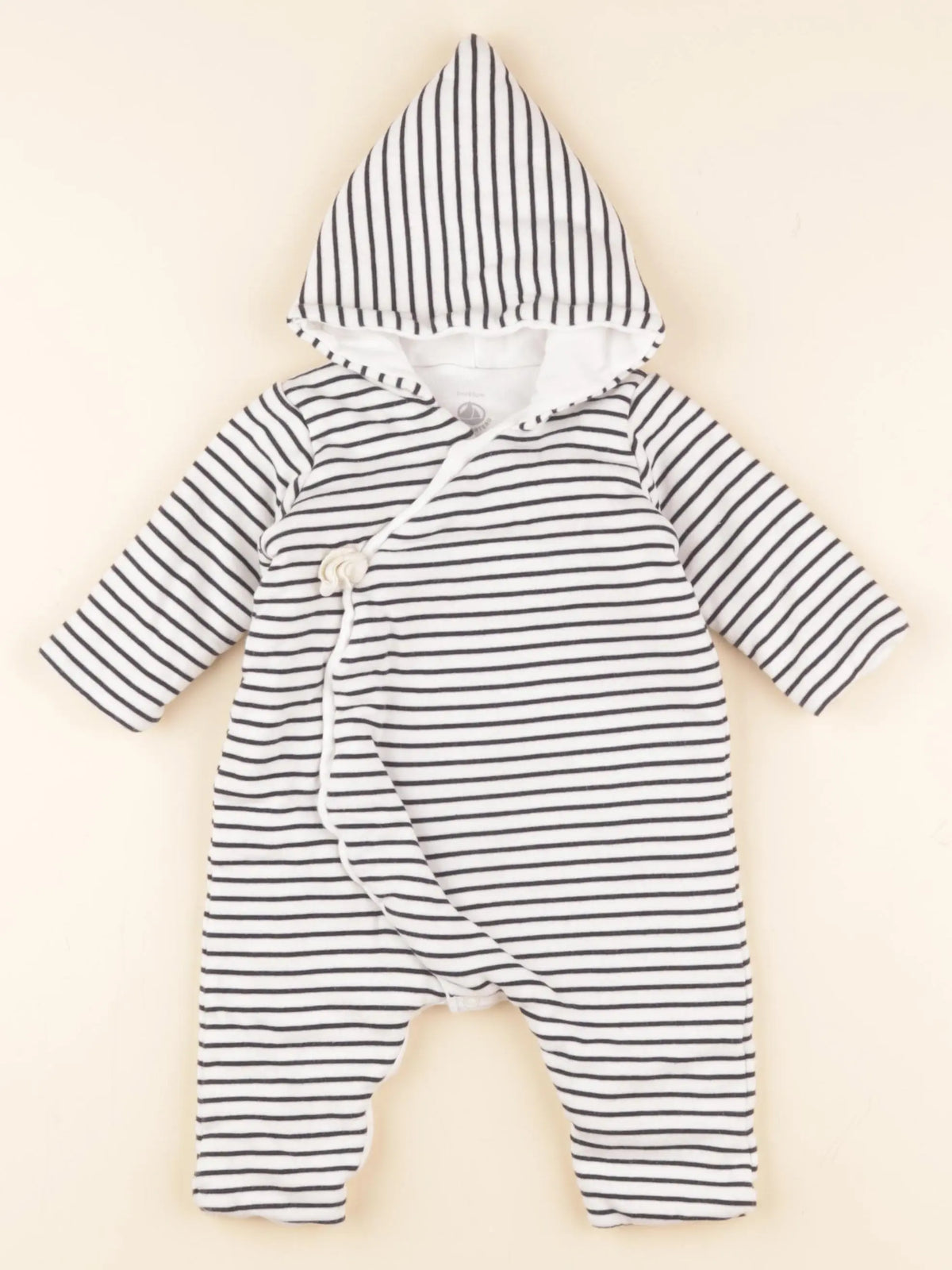 Petit Bateau - combinaison doublé blanc, bleu - 3 mois