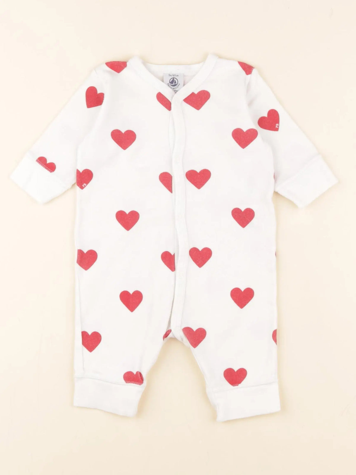 Petit Bateau - pyjama coton blanc, rouge - 3 mois