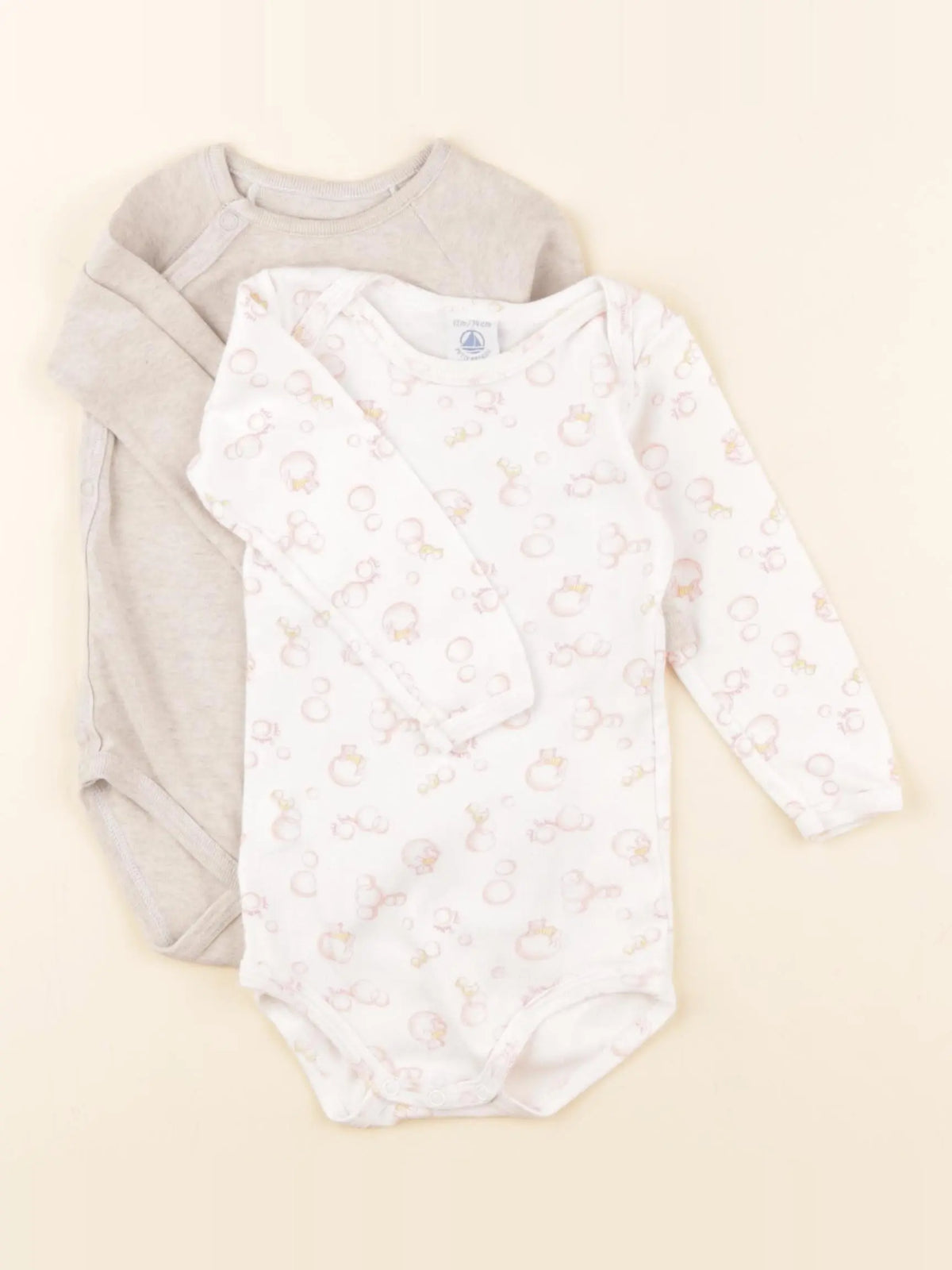 Petit Bateau - lot de 2 bodies en coton marron, rose - 12 mois