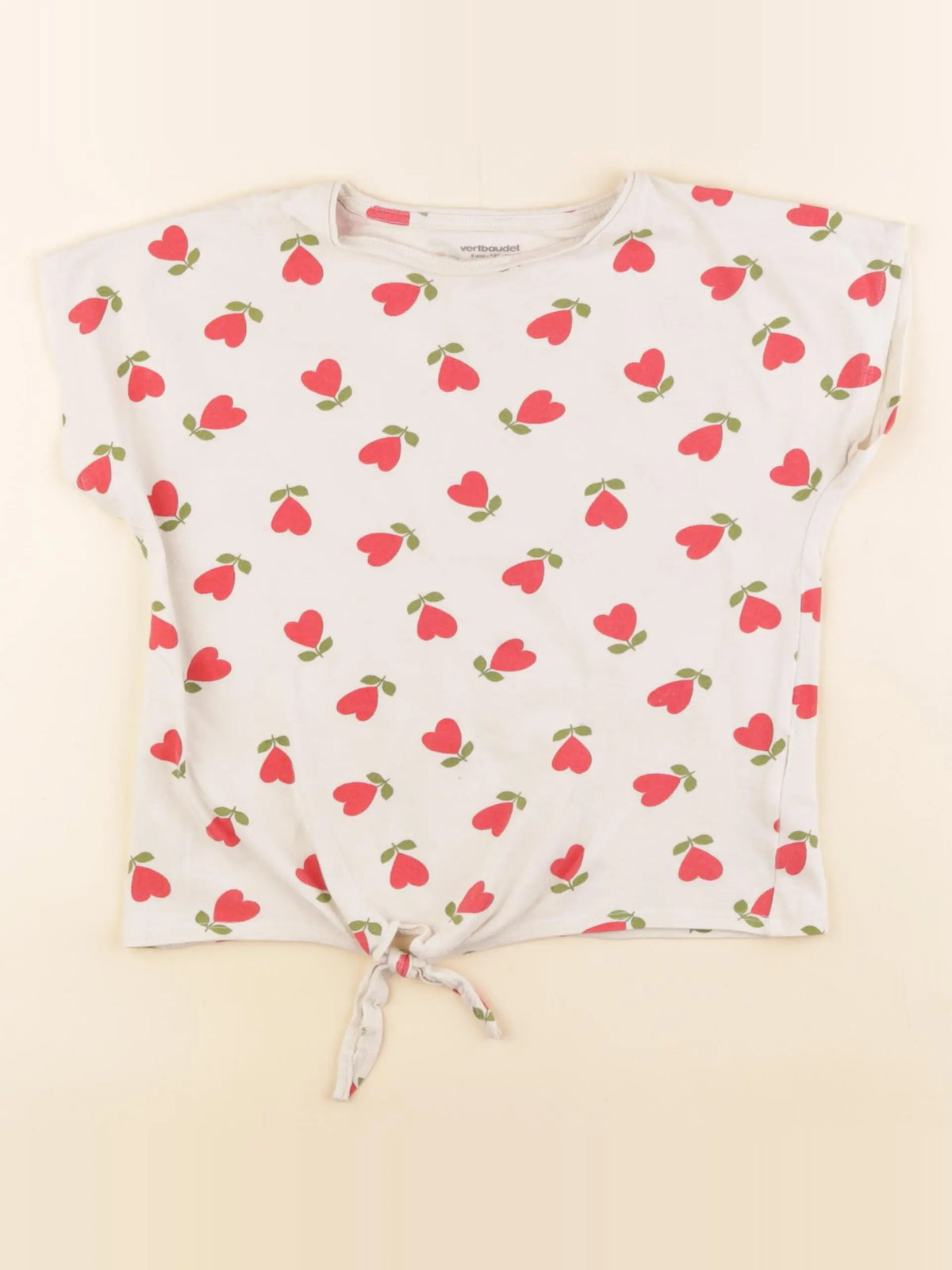 Vertbaudet - tee-shirt beige, rouge - 8 ans