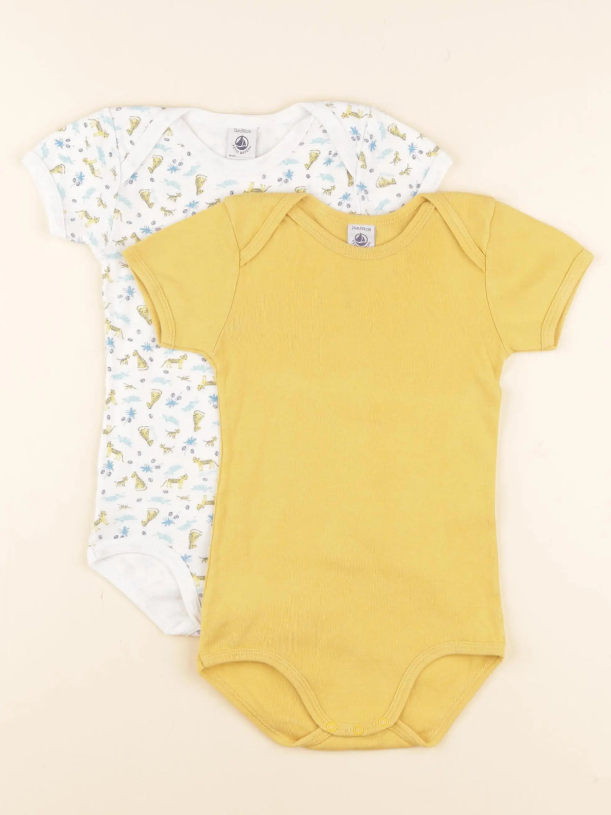 Petit Bateau - lot de 2 bodies en coton blanc, bleu, jaune - 24 mois