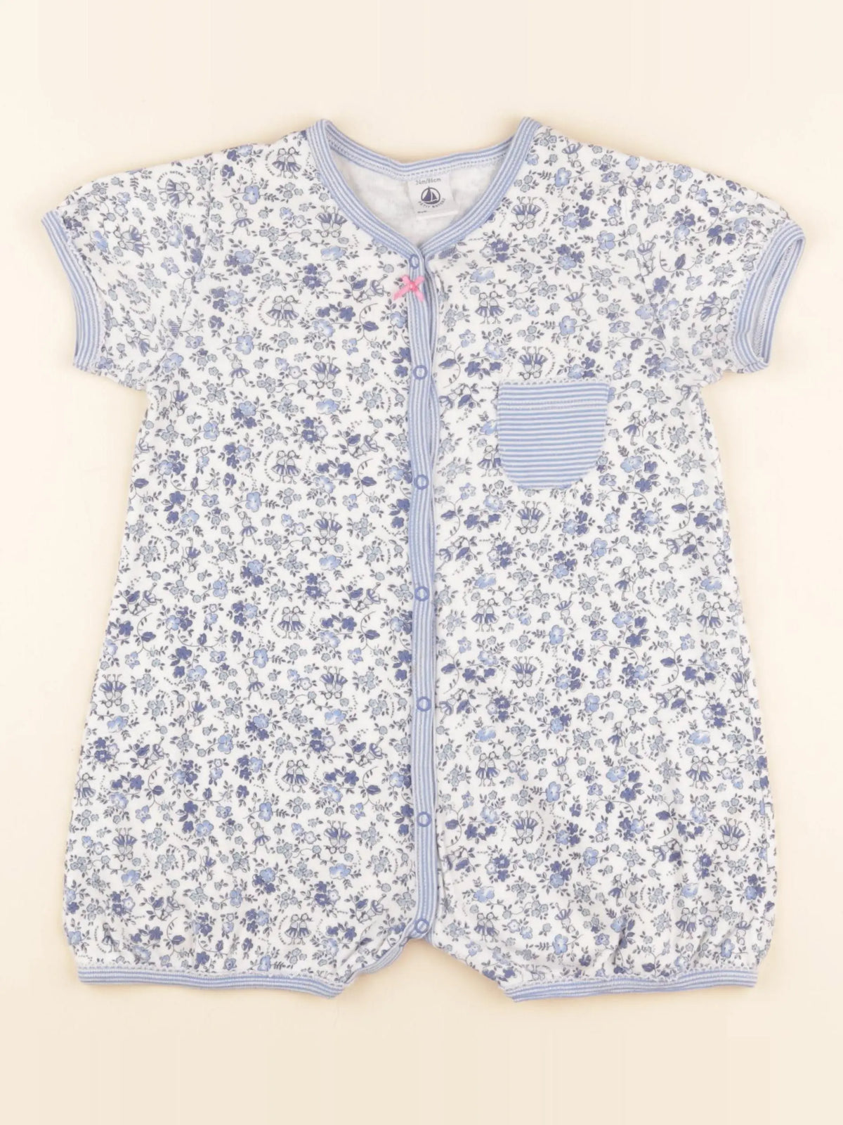 Petit Bateau - pyjama coton bleu, blanc - 24 mois