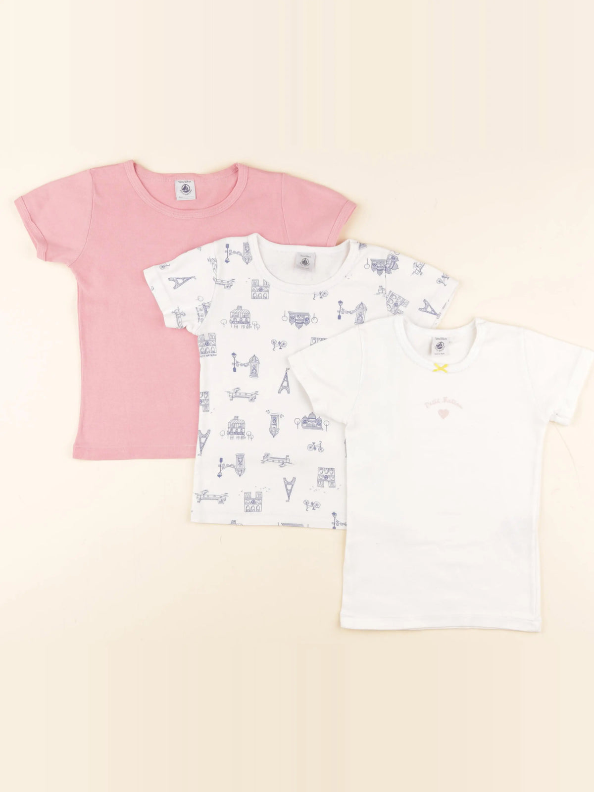 Petit Bateau - lot de 3 maillots de corps blanc, rose - 5 ans