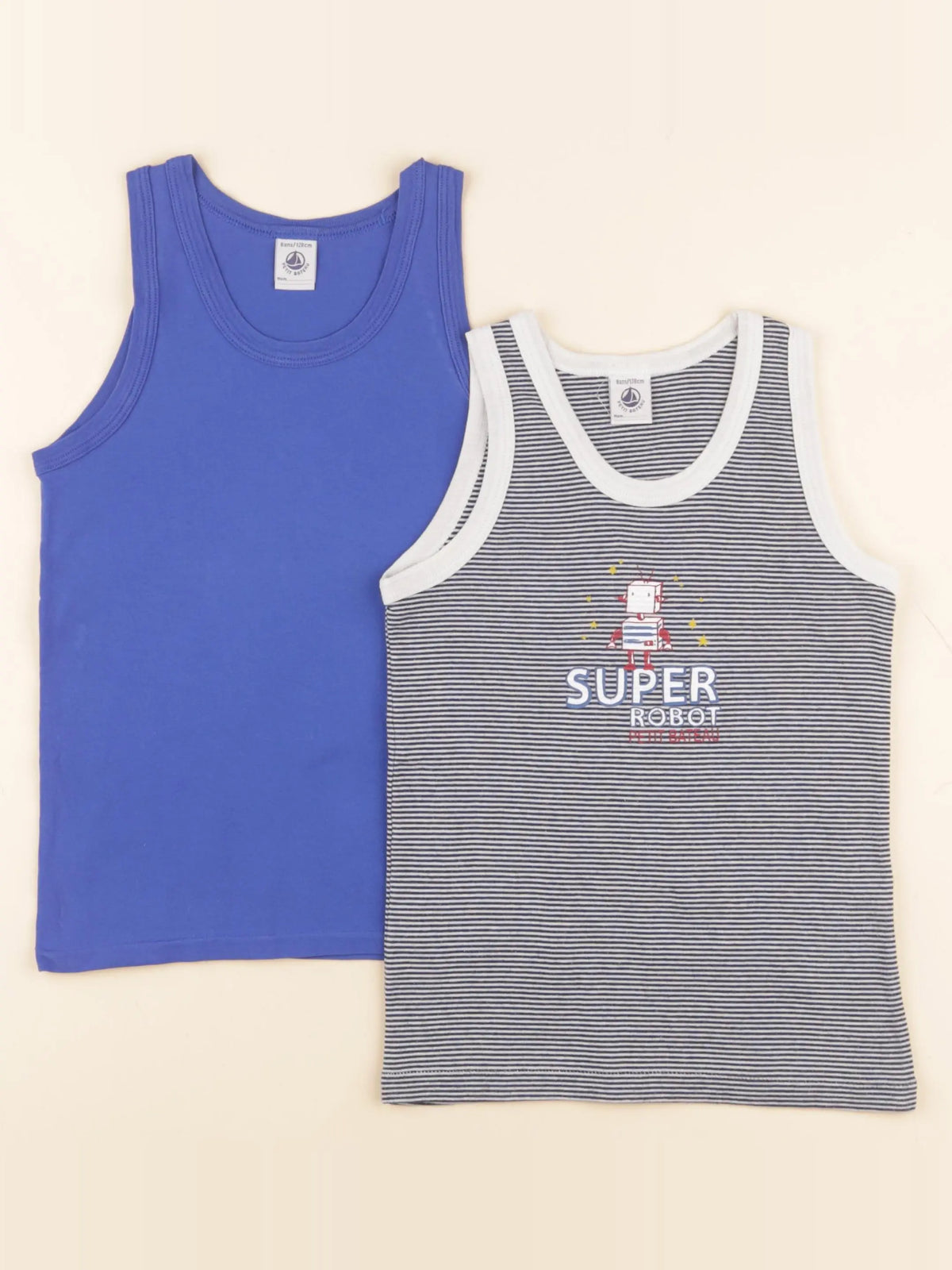 Petit Bateau - lot de 2 maillots de corps bleu - 8 ans