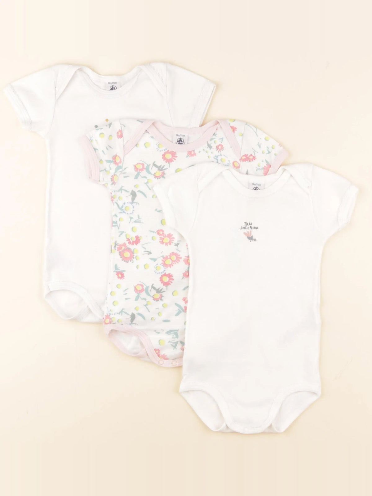 Petit Bateau - lot de 3 bodies en coton blanc - 18 mois