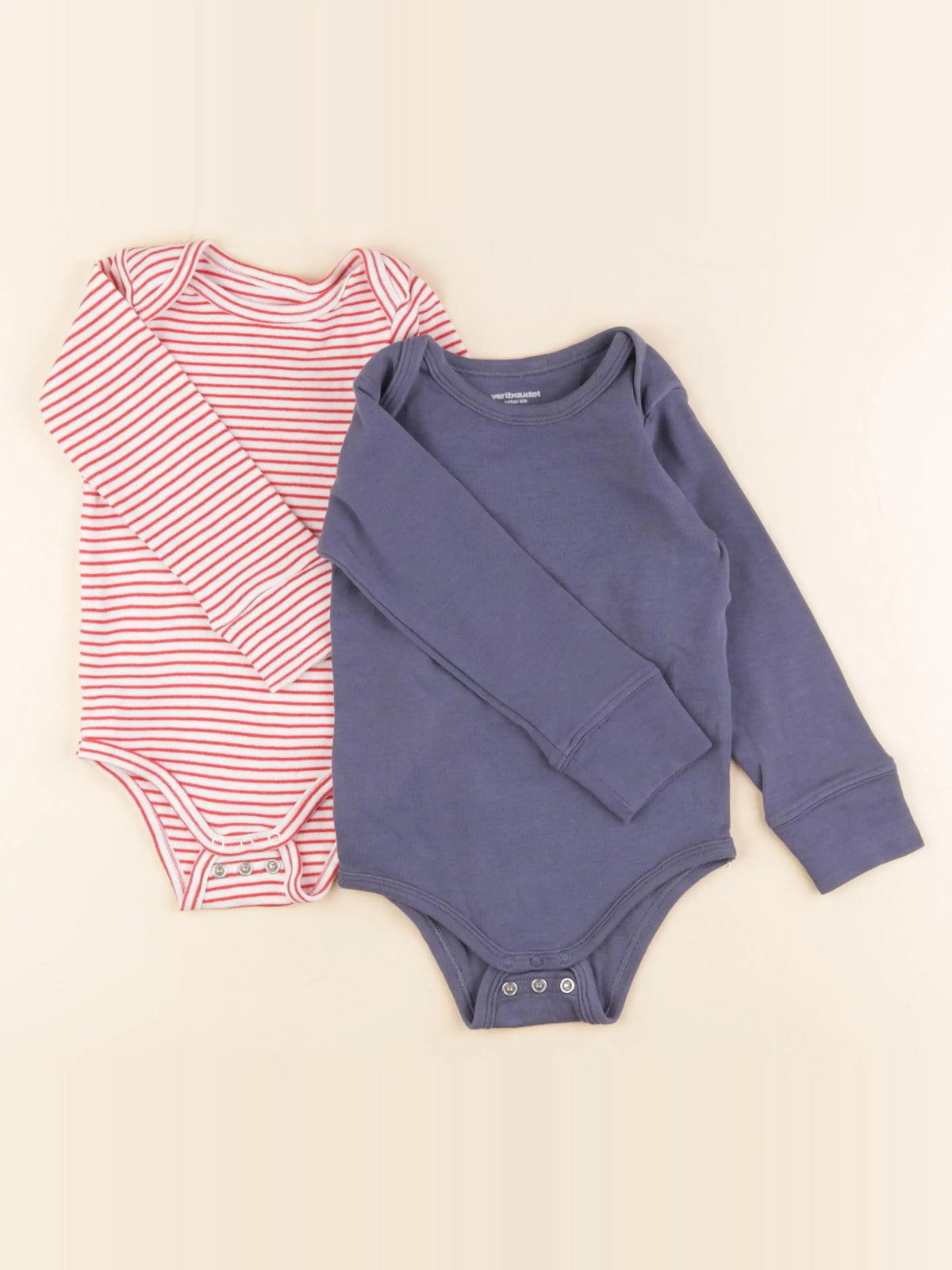 Vertbaudet - lot de 2 bodies en coton bleu, rouge - 18 mois