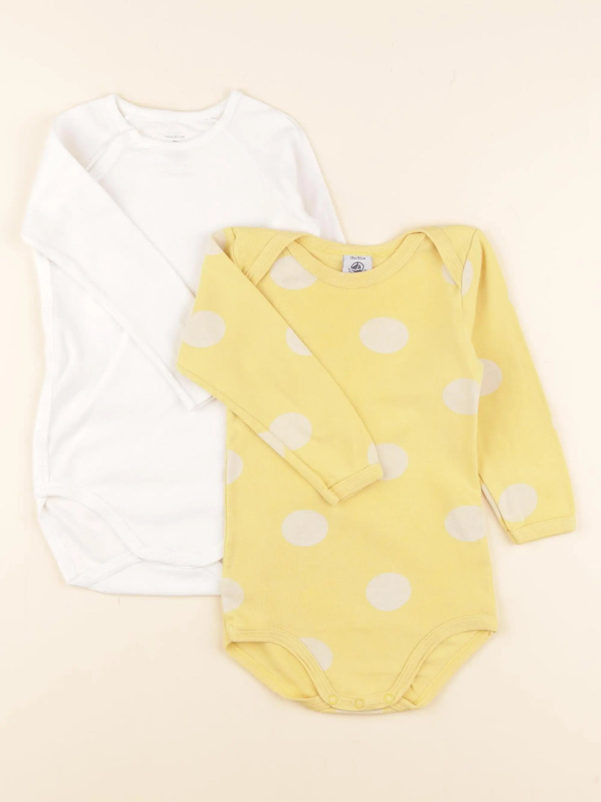Petit Bateau - lot de 2 bodies en coton jaune, blanc - 18 mois