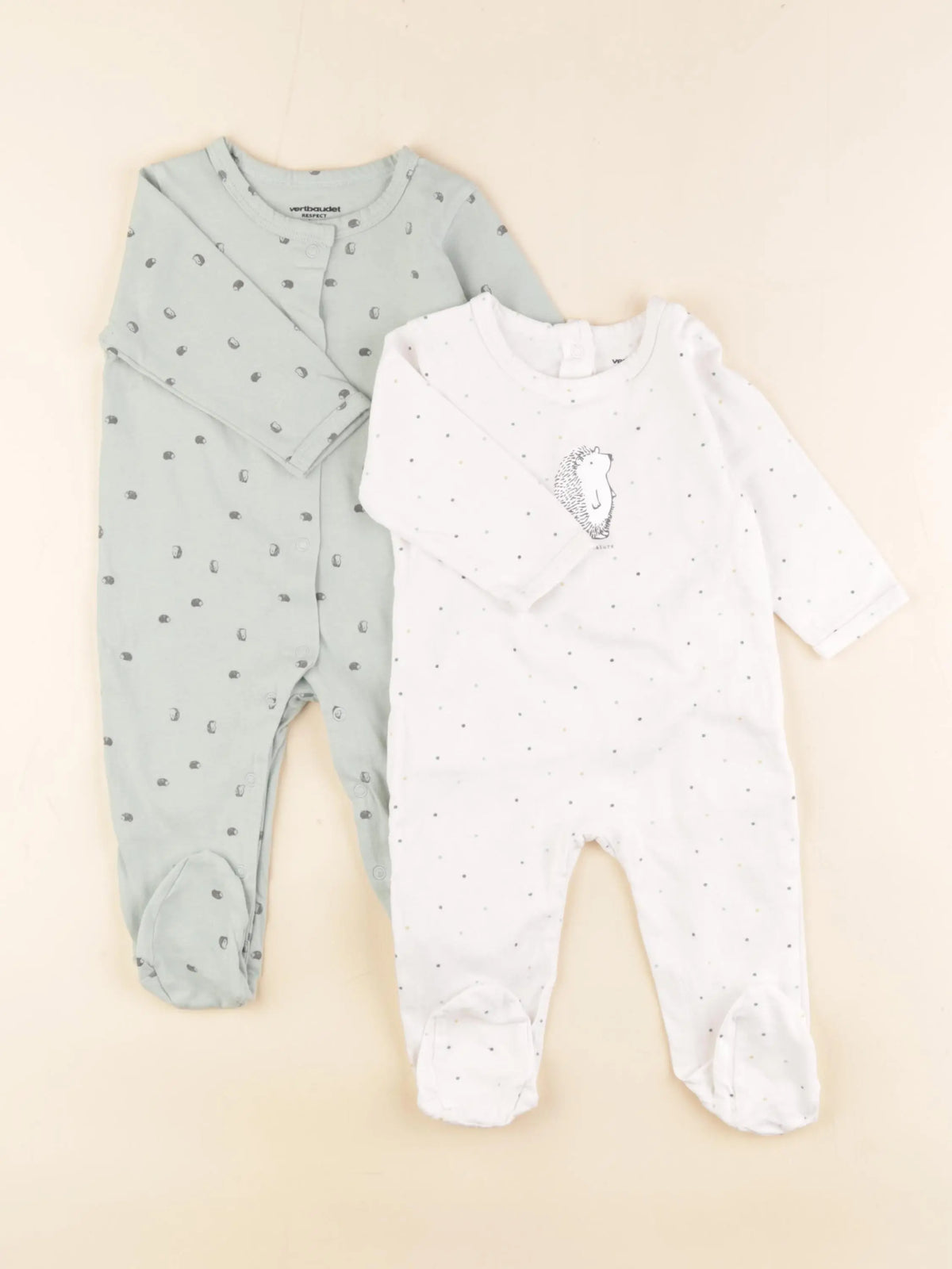 Vertbaudet - lot de 2 pyjamas coton blanc, vert - 6 mois