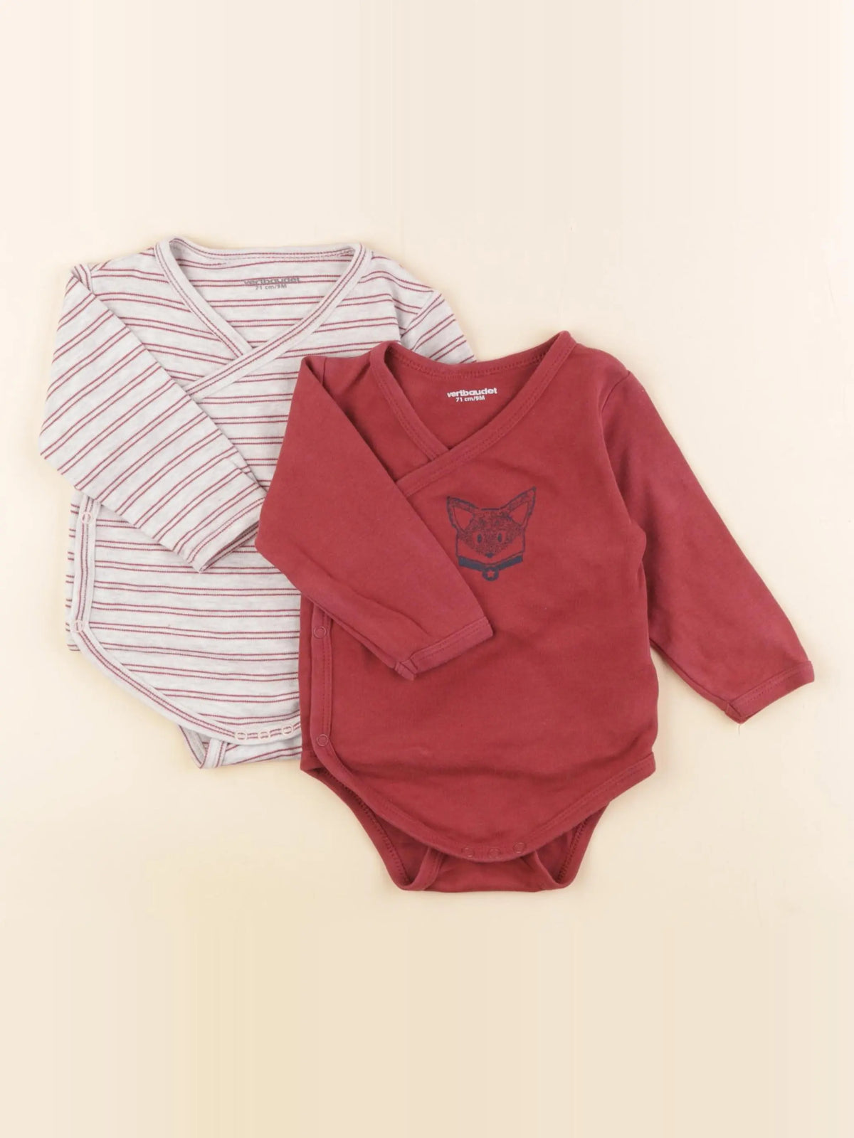 Vertbaudet - lot de 2 bodies en coton rouge - 9 mois